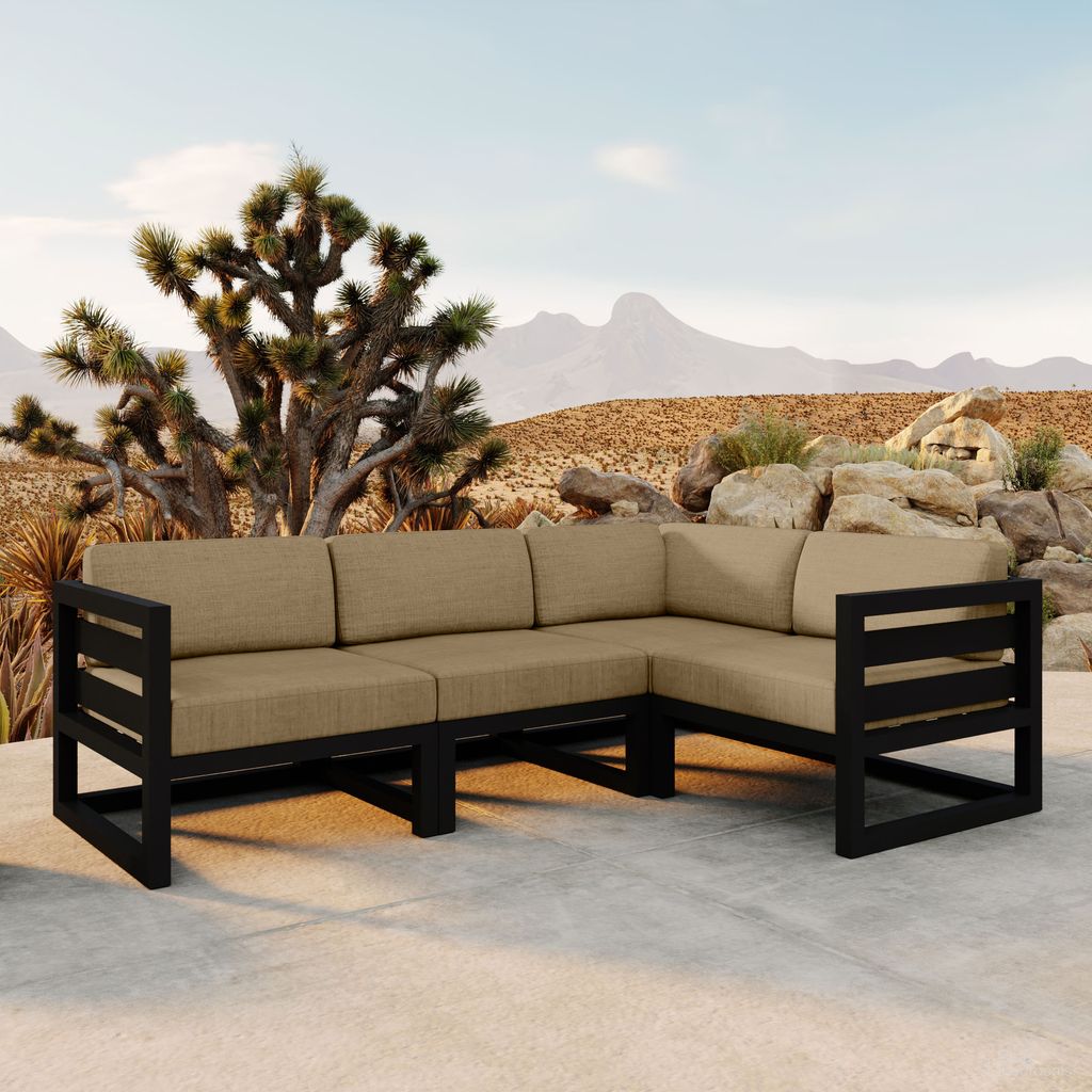 The appearance of Avion 4 Piece Sectional Set In Heather Beige and Black designed by Harmonia Living in the transitional interior design. This heather beige/black piece of furniture was selected by 1StopBedrooms from Avion Collection to add a touch of cosiness and style into your home. Sku: HL-AVN-BK-4SEC-HB. Material: Aluminum.
