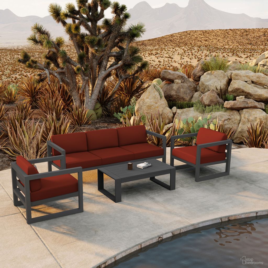The appearance of Avion 4 Piece Sofa Set In Canvas Henna and Slate designed by Harmonia Living in the transitional interior design. This canvas henna/slate piece of furniture  was selected by 1StopBedrooms from Avion Collection to add a touch of cosiness and style into your home. Sku: AVN-SL-SET135-HN. Material: Aluminum.