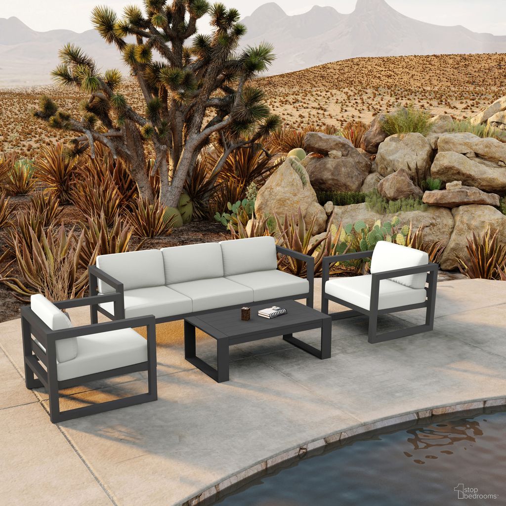 The appearance of Avion 4 Piece Sofa Set In Canvas Natural and Slate designed by Harmonia Living in the transitional interior design. This canvas natural/slate piece of furniture was selected by 1StopBedrooms from Avion Collection to add a touch of cosiness and style into your home. Sku: AVN-SL-SET135-CN. Material: Aluminum.
