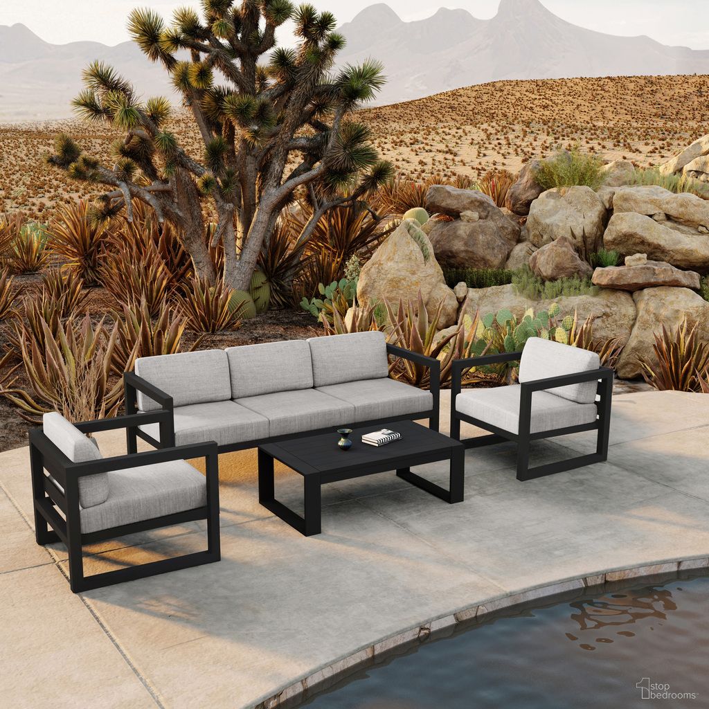 The appearance of Avion 4 Piece Sofa Set In Cast Silver and Black designed by Harmonia Living in the transitional interior design. This cast silver/black piece of furniture was selected by 1StopBedrooms from Avion Collection to add a touch of cosiness and style into your home. Sku: AVN-BK-SET135-CS. Material: Aluminum.