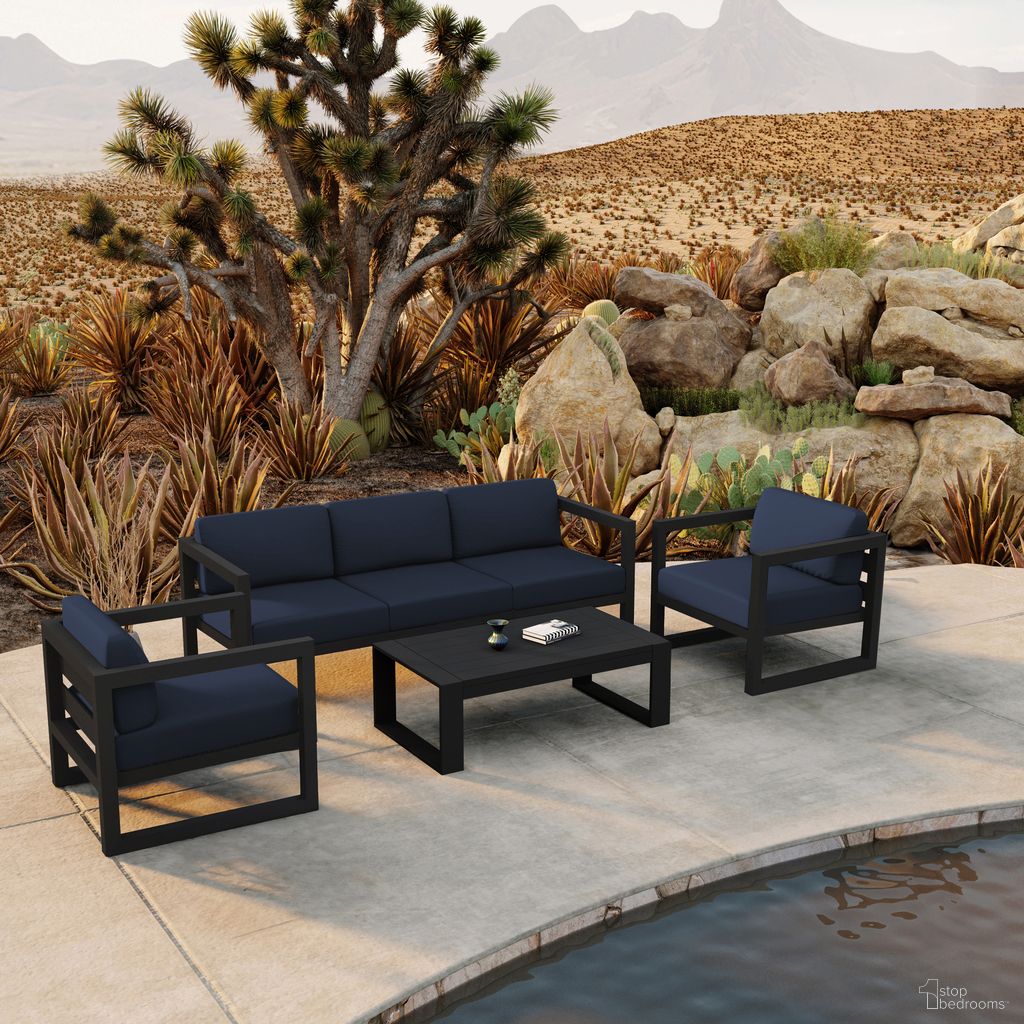 The appearance of Avion 4 Piece Sofa Set In Spectrum Indigo and Black designed by Harmonia Living in the transitional interior design. This spectrum indigo/black piece of furniture was selected by 1StopBedrooms from Avion Collection to add a touch of cosiness and style into your home. Sku: AVN-BK-SET135-IN. Material: Aluminum.