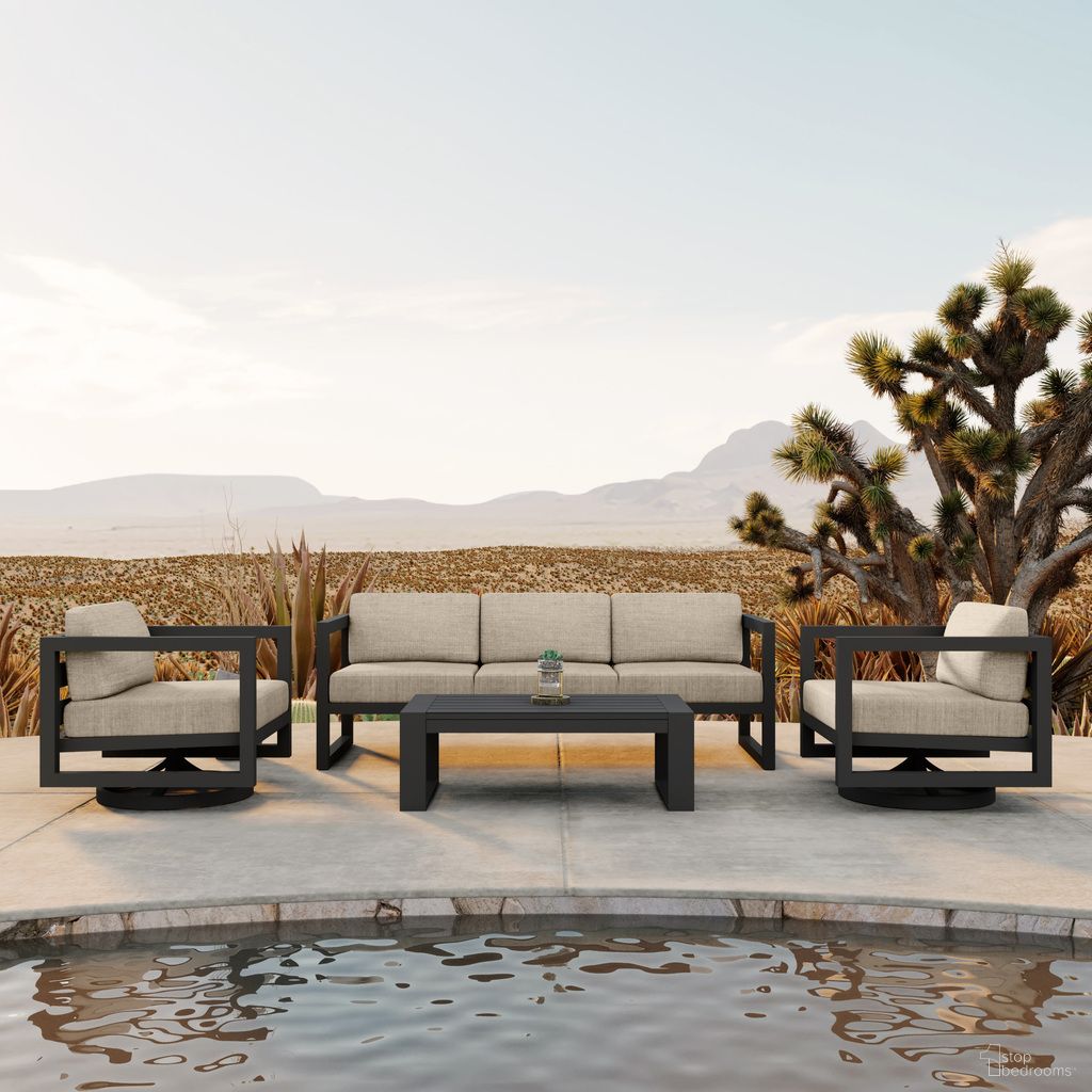 The appearance of Avion 4 Piece Sofa Set with Swivel In Canvas Flax and Slate designed by Harmonia Living in the transitional interior design. This canvas flax/slate piece of furniture was selected by 1StopBedrooms from Avion Collection to add a touch of cosiness and style into your home. Sku: AVN-SL-SET146-CF. Material: Aluminum.