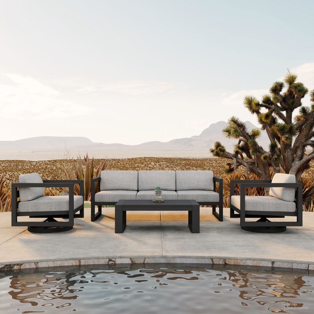 Avion 4 Piece Sofa Set with Swivel In Cast Silver and Slate