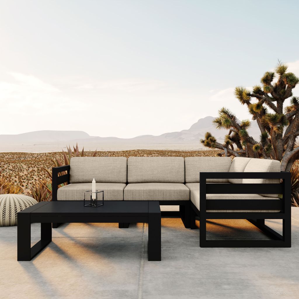 The appearance of Avion 5 Piece Sectional Set In Canvas Flax and Black designed by Harmonia Living in the transitional interior design. This canvas flax/black piece of furniture was selected by 1StopBedrooms from Avion Collection to add a touch of cosiness and style into your home. Sku: HL-AVN-BK-5SEC-CF. Material: Aluminum.