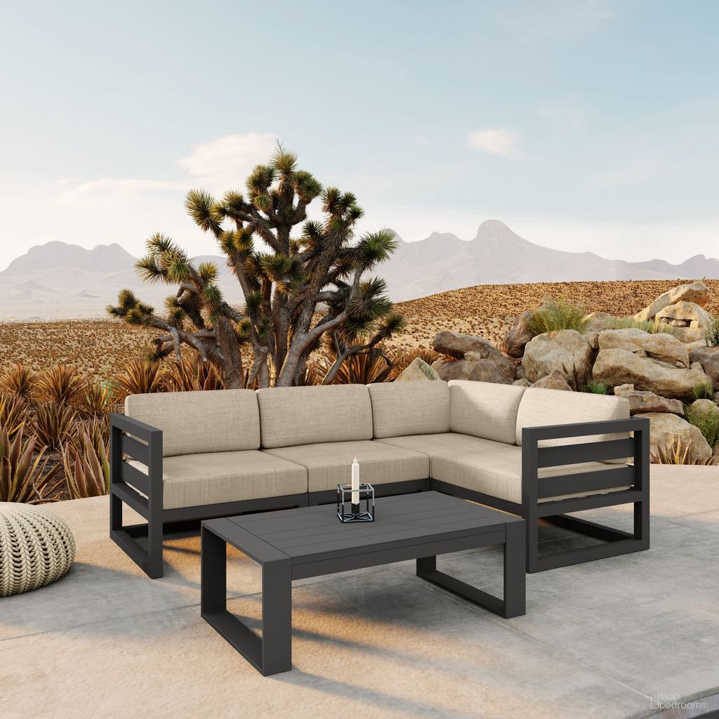The appearance of Avion 5 Piece Sectional Set In Canvas Flax and Slate designed by Harmonia Living in the transitional interior design. This canvas flax/slate piece of furniture  was selected by 1StopBedrooms from Avion Collection to add a touch of cosiness and style into your home. Sku: HL-AVN-SL-5SEC-CF. Material: Aluminum.