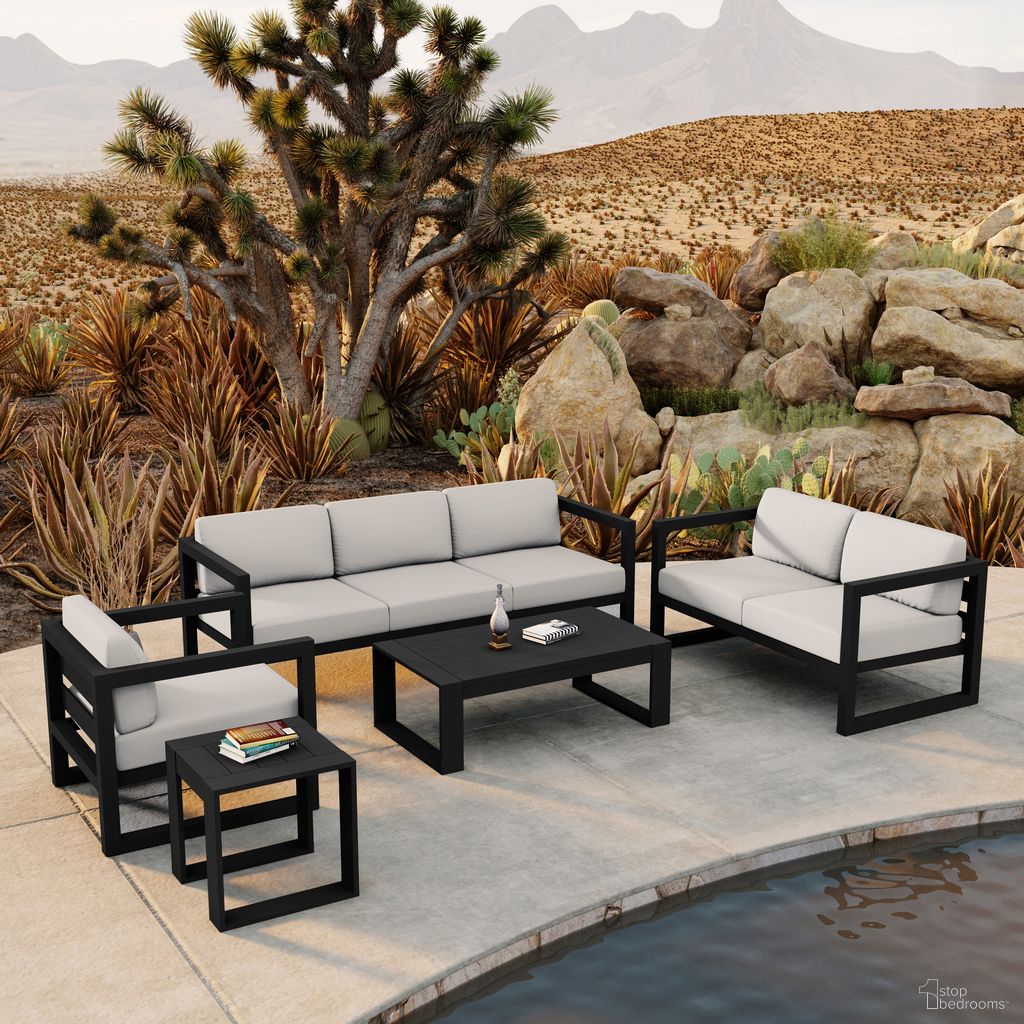 The appearance of Avion 5 Piece Sofa Set In Canvas Natural and Black designed by Harmonia Living in the transitional interior design. This canvas natural/black piece of furniture was selected by 1StopBedrooms from Avion Collection to add a touch of cosiness and style into your home. Sku: HL-AVN-BK-5SS-CN. Material: Aluminum.