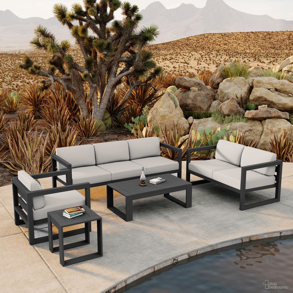 The appearance of Avion 5 Piece Sofa Set In Canvas Natural and Slate designed by Harmonia Living in the transitional interior design. This canvas natural/slate piece of furniture was selected by 1StopBedrooms from Avion Collection to add a touch of cosiness and style into your home. Sku: HL-AVN-SL-5SS-CN. Material: Aluminum.