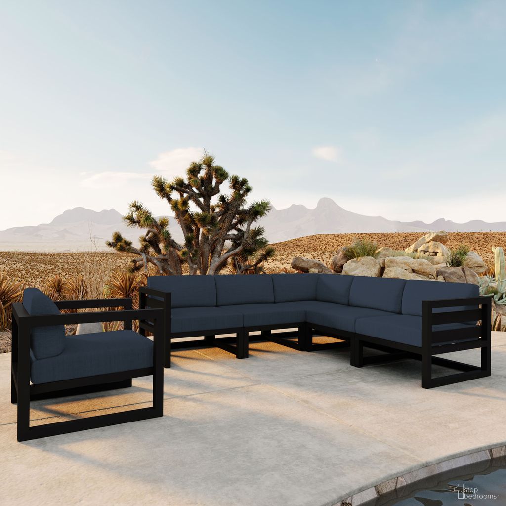 The appearance of Avion 6 Piece Sectional Set In Spectrum Indigo and Black designed by Harmonia Living in the transitional interior design. This spectrum indigo/black piece of furniture was selected by 1StopBedrooms from Avion Collection to add a touch of cosiness and style into your home. Sku: HL-AVN-BK-6SEC-IN. Material: Aluminum.