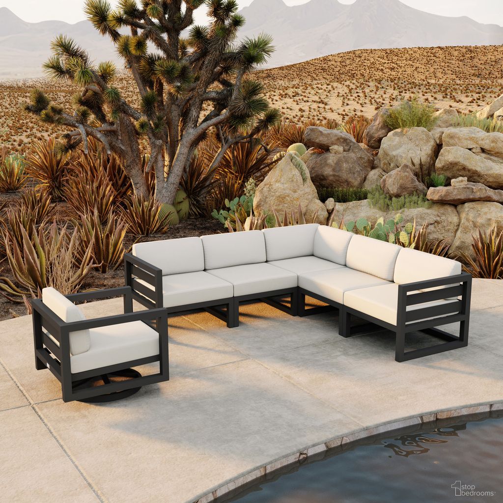 The appearance of Avion 6 Piece Sectional Set with Swivel In Canvas Natural and Slate designed by Harmonia Living in the transitional interior design. This canvas natural/slate piece of furniture was selected by 1StopBedrooms from Avion Collection to add a touch of cosiness and style into your home. Sku: AVN-SL-SET216-CN. Material: Aluminum.