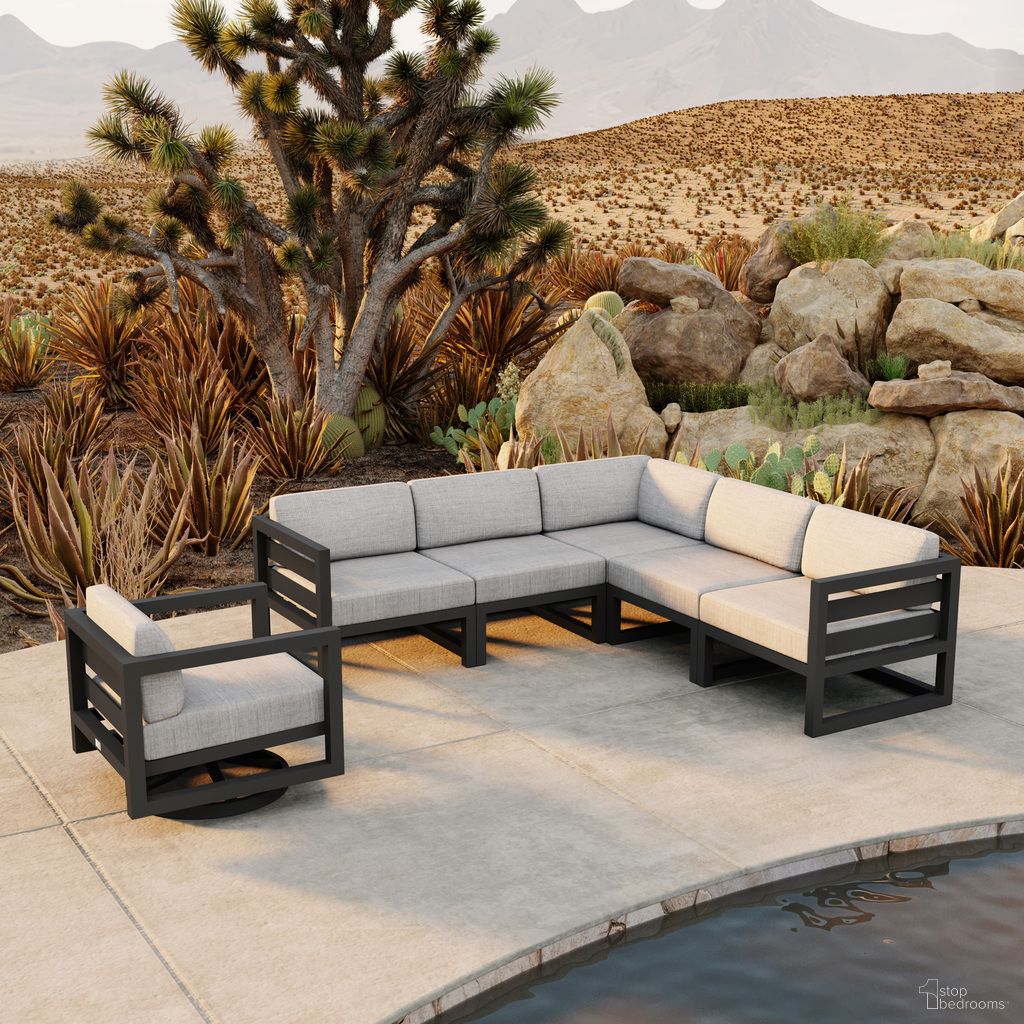 Avion 6 Piece Sectional Set with Swivel In Cast Silver and Slate