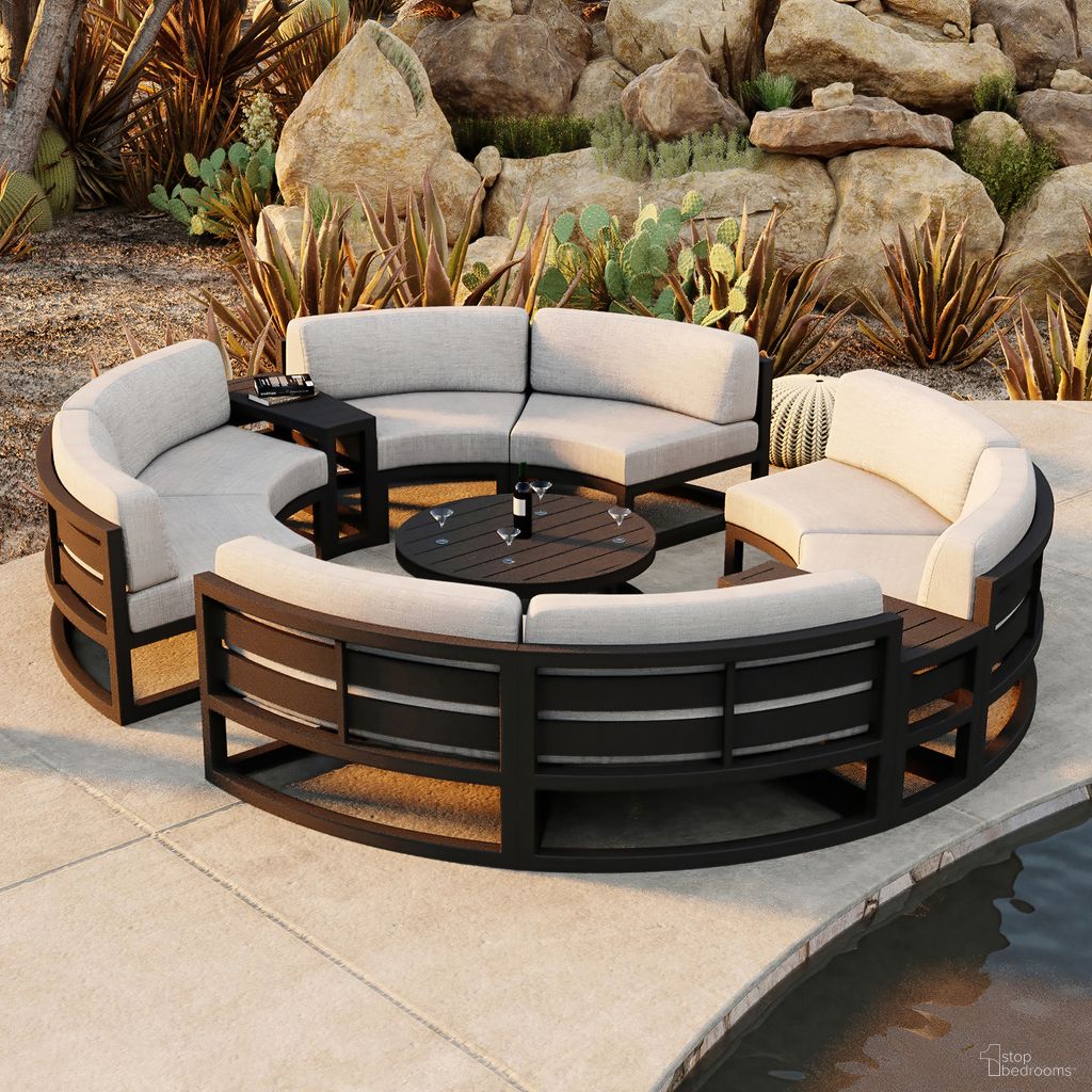 The appearance of Avion 7 Piece Curve Sectional Set In Cast Silver and Black designed by Harmonia Living in the transitional interior design. This cast silver/black piece of furniture was selected by 1StopBedrooms from Avion Collection to add a touch of cosiness and style into your home. Sku: HL-AVN-BK-7CSEC-CS. Material: Aluminum.