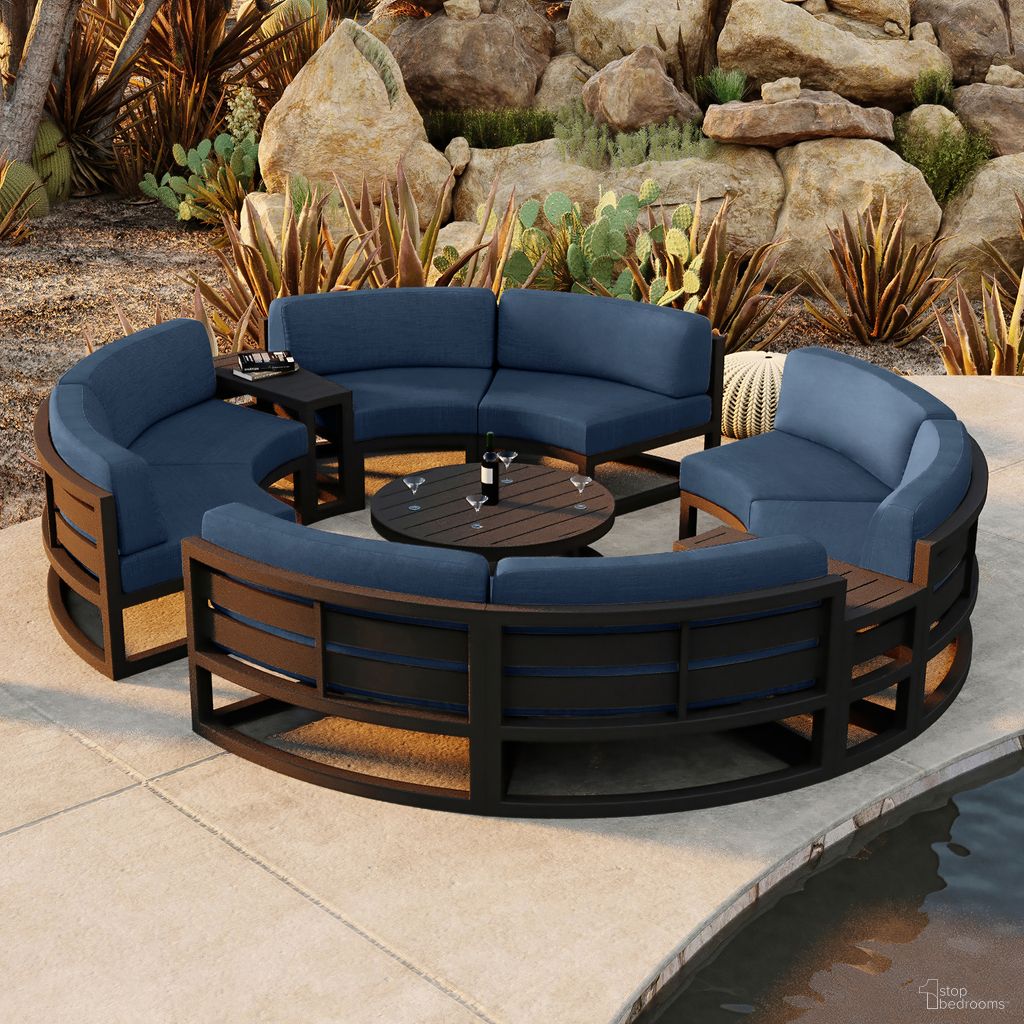 The appearance of Avion 7 Piece Curve Sectional Set In Spectrum Indigo and Black designed by Harmonia Living in the transitional interior design. This spectrum indigo/black piece of furniture was selected by 1StopBedrooms from Avion Collection to add a touch of cosiness and style into your home. Sku: HL-AVN-BK-7CSEC-IN. Material: Aluminum.