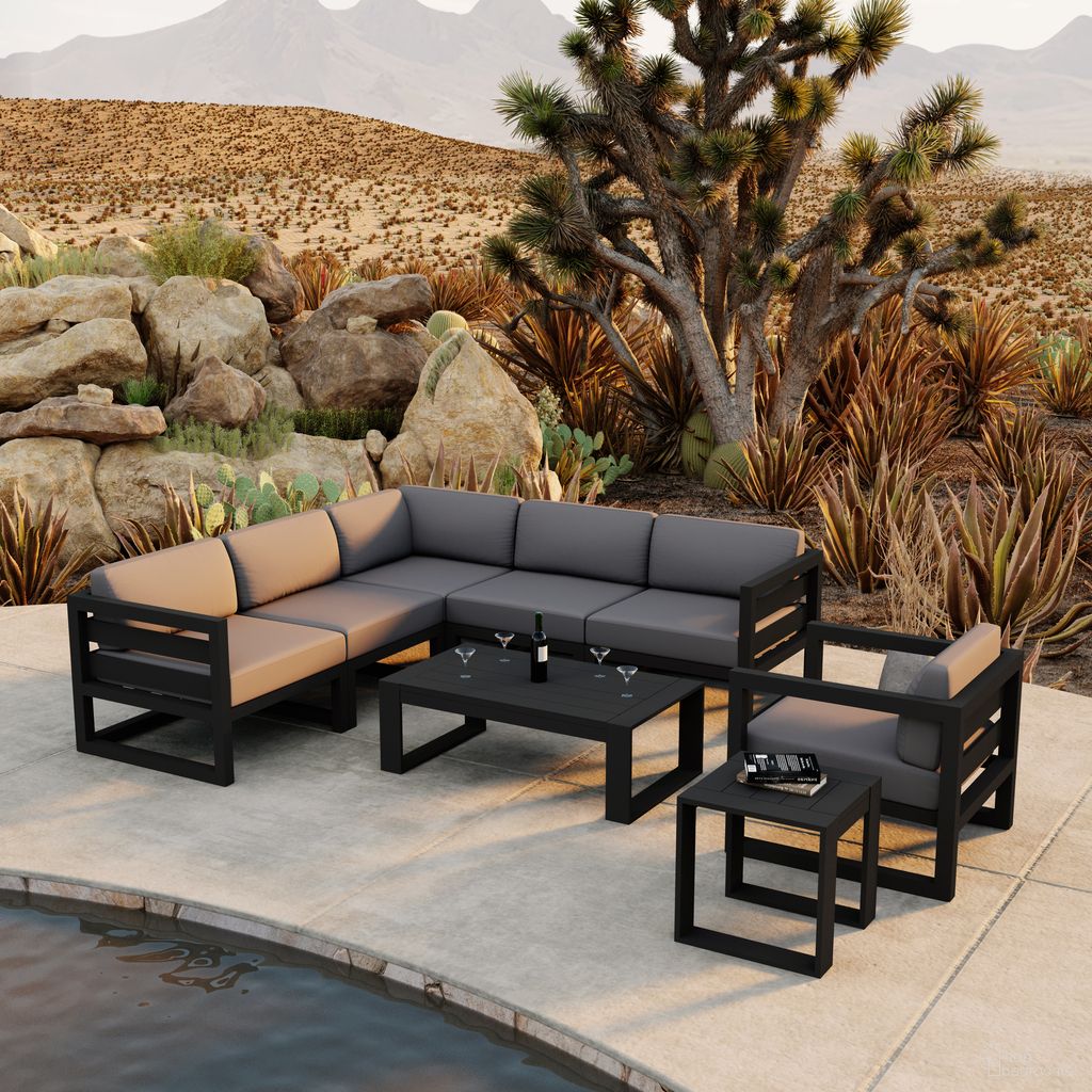 The appearance of Avion 8 Piece Sectional Set In Canvas Charcoal and Black designed by Harmonia Living in the transitional interior design. This canvas charcoal/black piece of furniture was selected by 1StopBedrooms from Avion Collection to add a touch of cosiness and style into your home. Sku: HL-AVN-BK-8SEC-CC. Material: Aluminum.
