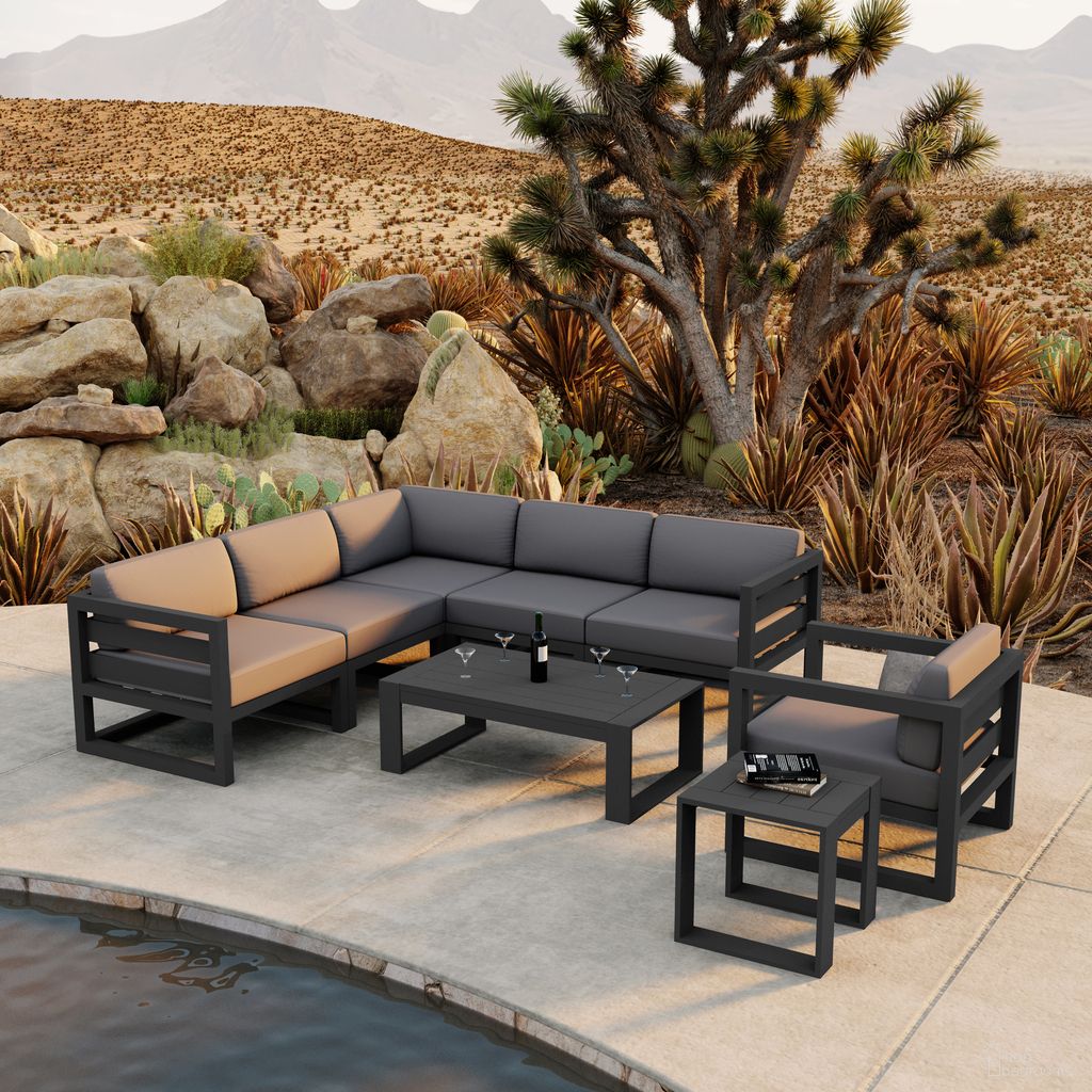 The appearance of Avion 8 Piece Sectional Set In Canvas Charcoal and Slate designed by Harmonia Living in the transitional interior design. This canvas charcoal/slate piece of furniture was selected by 1StopBedrooms from Avion Collection to add a touch of cosiness and style into your home. Sku: HL-AVN-SL-8SEC-CC. Material: Aluminum.