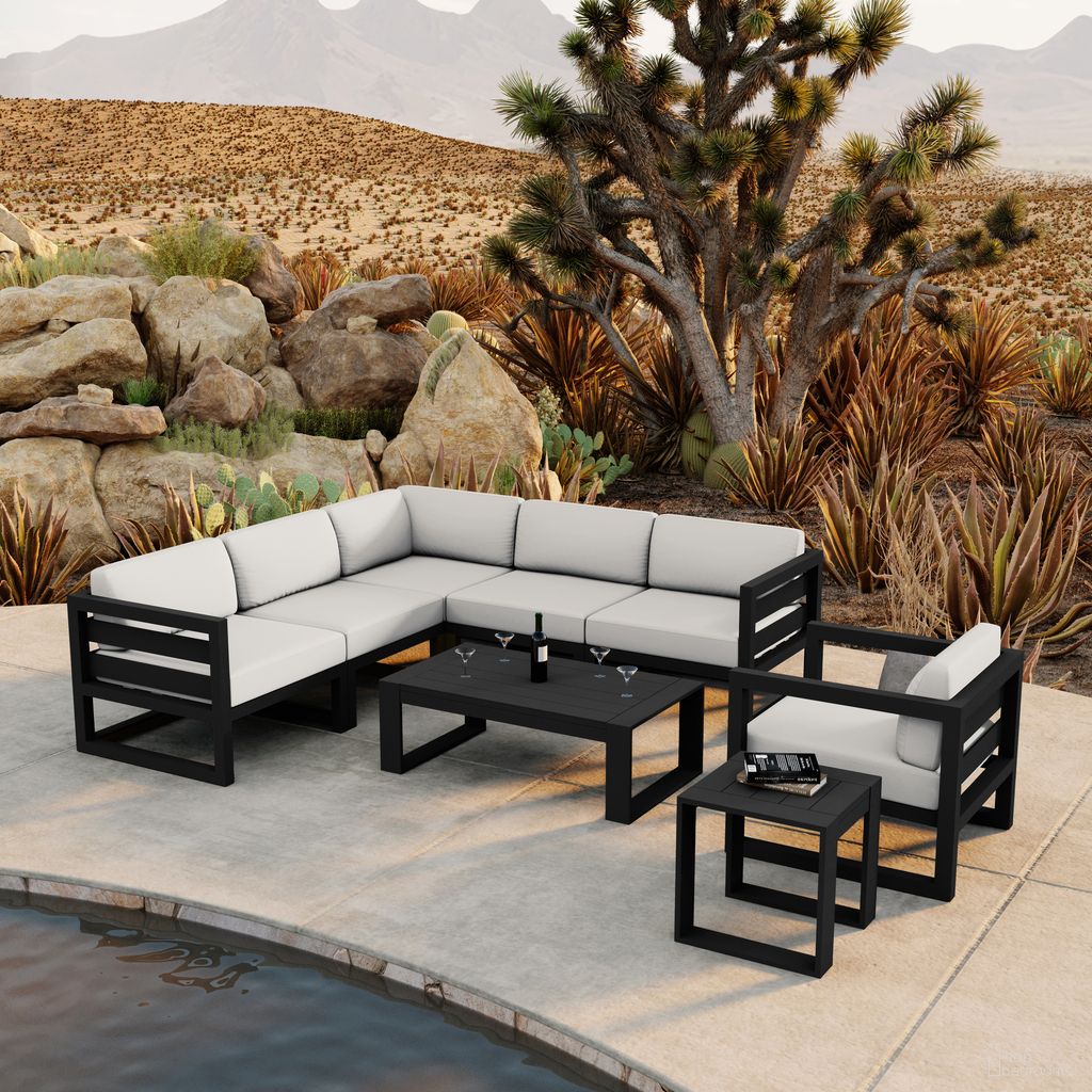 The appearance of Avion 8 Piece Sectional Set In Canvas Natural and Black designed by Harmonia Living in the transitional interior design. This canvas natural/black piece of furniture was selected by 1StopBedrooms from Avion Collection to add a touch of cosiness and style into your home. Sku: HL-AVN-BK-8SEC-CN. Material: Aluminum.