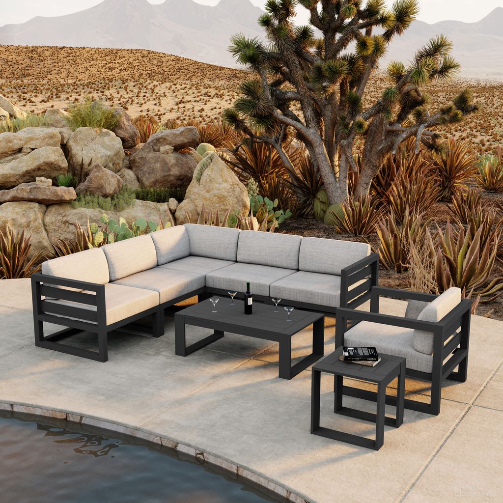 The appearance of Avion 8 Piece Sectional Set In Cast Silver and Slate designed by Harmonia Living in the transitional interior design. This cast silver/slate piece of furniture  was selected by 1StopBedrooms from Avion Collection to add a touch of cosiness and style into your home. Sku: HL-AVN-SL-8SEC-CS. Material: Aluminum.