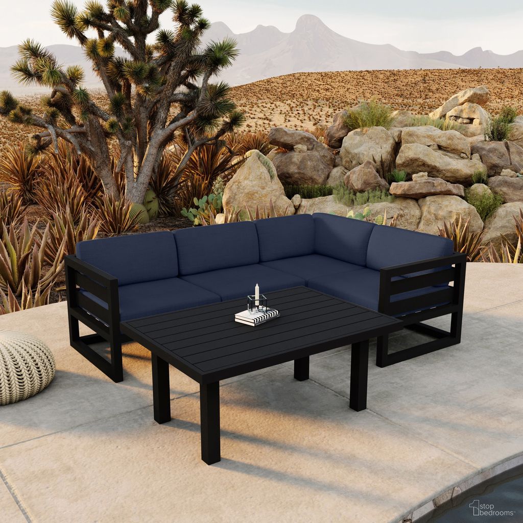 The appearance of Avion Classic 5 Piece Sectional Set In Spectrum Indigo and Black designed by Harmonia Living in the transitional interior design. This spectrum indigo/black piece of furniture  was selected by 1StopBedrooms from Avion Collection to add a touch of cosiness and style into your home. Sku: AVN-BK-SET203-IN. Material: Aluminum.