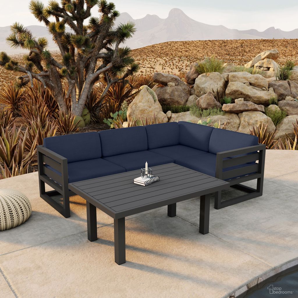 The appearance of Avion Classic 5 Piece Sectional Set In Spectrum Indigo and Slate designed by Harmonia Living in the transitional interior design. This spectrum indigo/slate piece of furniture  was selected by 1StopBedrooms from Avion Collection to add a touch of cosiness and style into your home. Sku: AVN-SL-SET203-IN. Material: Aluminum.