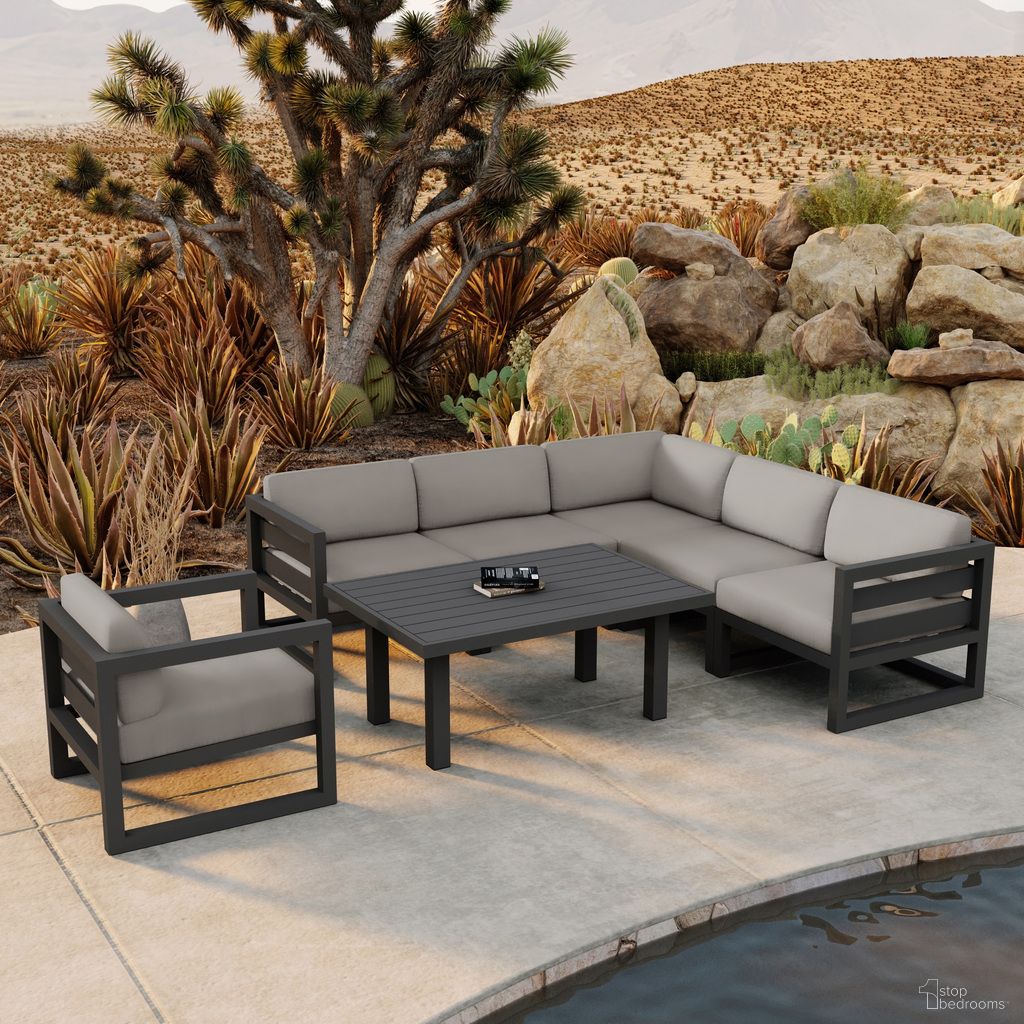 The appearance of Avion Classic 7 Piece Sectional Set In Canvas Charcoal and Slate designed by Harmonia Living in the transitional interior design. This canvas charcoal/slate piece of furniture was selected by 1StopBedrooms from Avion Collection to add a touch of cosiness and style into your home. Sku: AVN-SL-SET212-CC. Material: Aluminum.