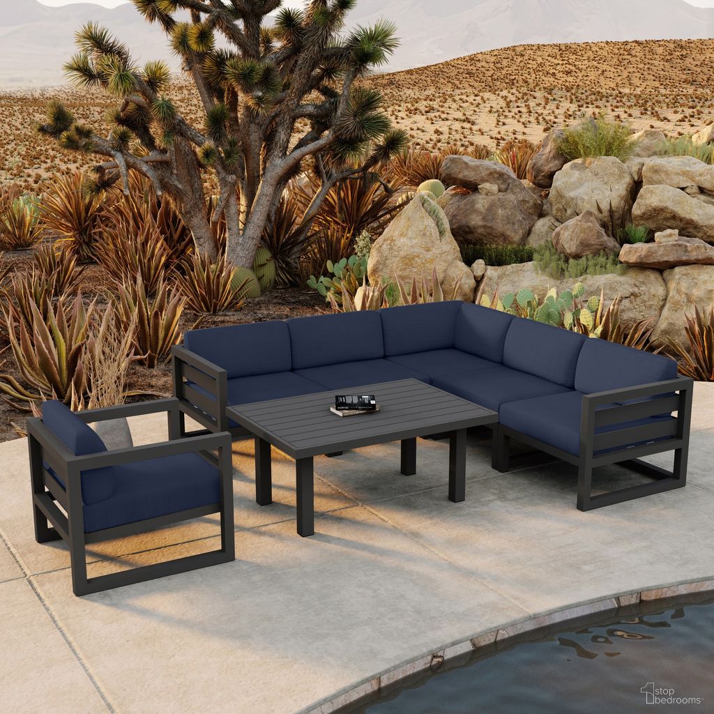 The appearance of Avion Classic 7 Piece Sectional Set In Spectrum Indigo and Slate designed by Harmonia Living in the transitional interior design. This spectrum indigo/slate piece of furniture was selected by 1StopBedrooms from Avion Collection to add a touch of cosiness and style into your home. Sku: AVN-SL-SET212-IN. Material: Aluminum.