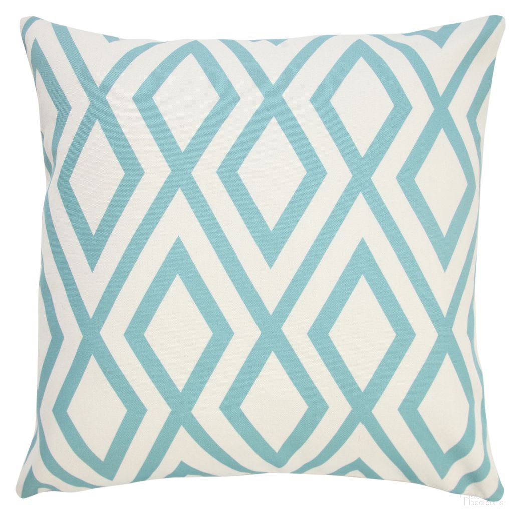 Avira 20" x 20" Feather Filled Diamond Indoor/Outdoor Throw Pillow In Aqua Blue and Off-White