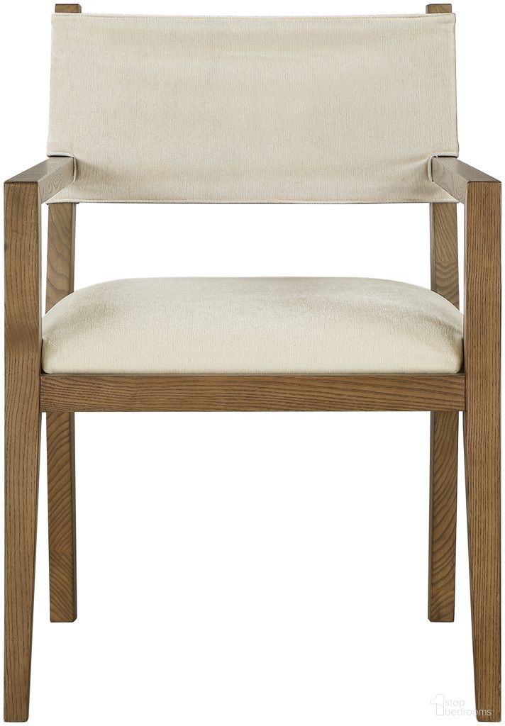 The appearance of Avon Linen Textured Performance Fabric Upholstered Dining Arm Chair In Cream and Stained Walnut designed by Meridian in the modern / contemporary interior design. This cream/stained walnut piece of furniture was selected by 1StopBedrooms from Avon Collection to add a touch of cosiness and style into your home. Sku: 88014Cream-AC. Material: Linen. Chair Type: Arm Chair.