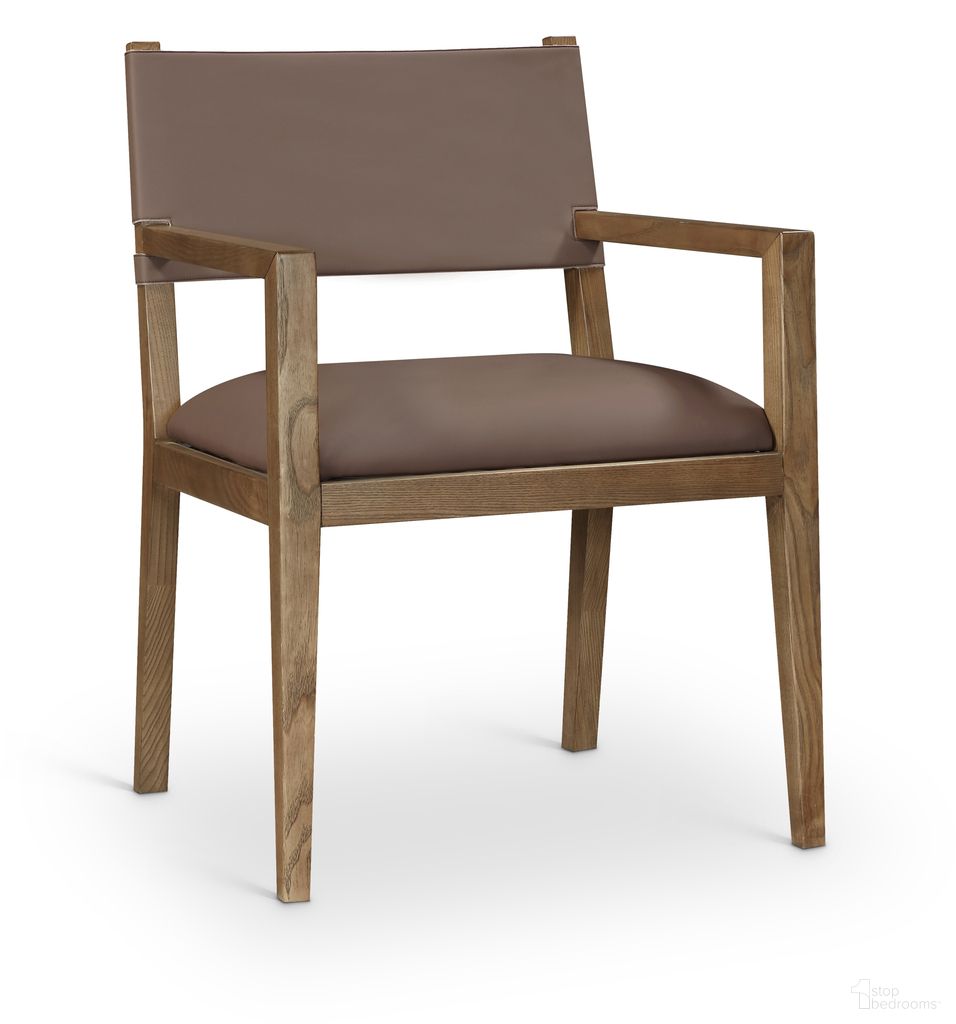 The appearance of Avon Vegan Leather Dining Arm Chair In Brown and Stained Walnut designed by Meridian in the modern / contemporary interior design. This brown/stained walnut piece of furniture was selected by 1StopBedrooms from Avon Collection to add a touch of cosiness and style into your home. Sku: 88018Brown-AC. Chair Type: Arm Chair. Material: Vegan Leather.