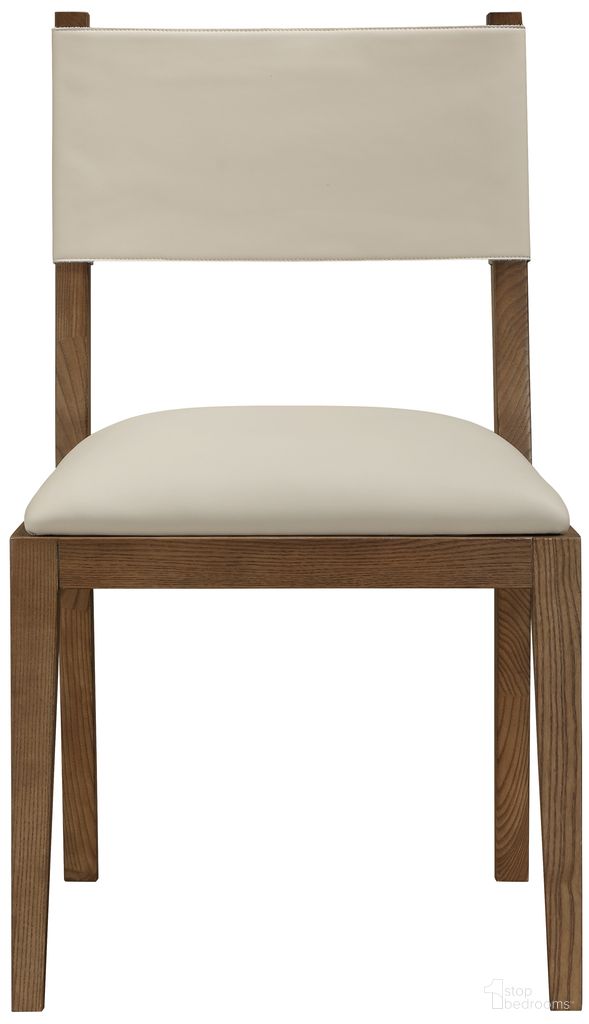 Avon Vegan Leather Dining Side Chair Set of 2 In Beige and Stained Walnut