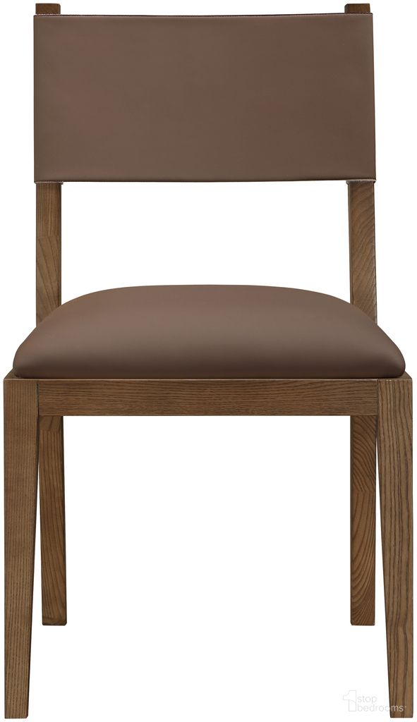 The appearance of Avon Vegan Leather Dining Side Chair Set of 2 In Brown and Stained Walnut designed by Meridian in the modern / contemporary interior design. This brown/stained walnut piece of furniture  was selected by 1StopBedrooms from Avon Collection to add a touch of cosiness and style into your home. Sku: 88018Brown-SC. Material: Vegan Leather. Chair Type: Side Chair.