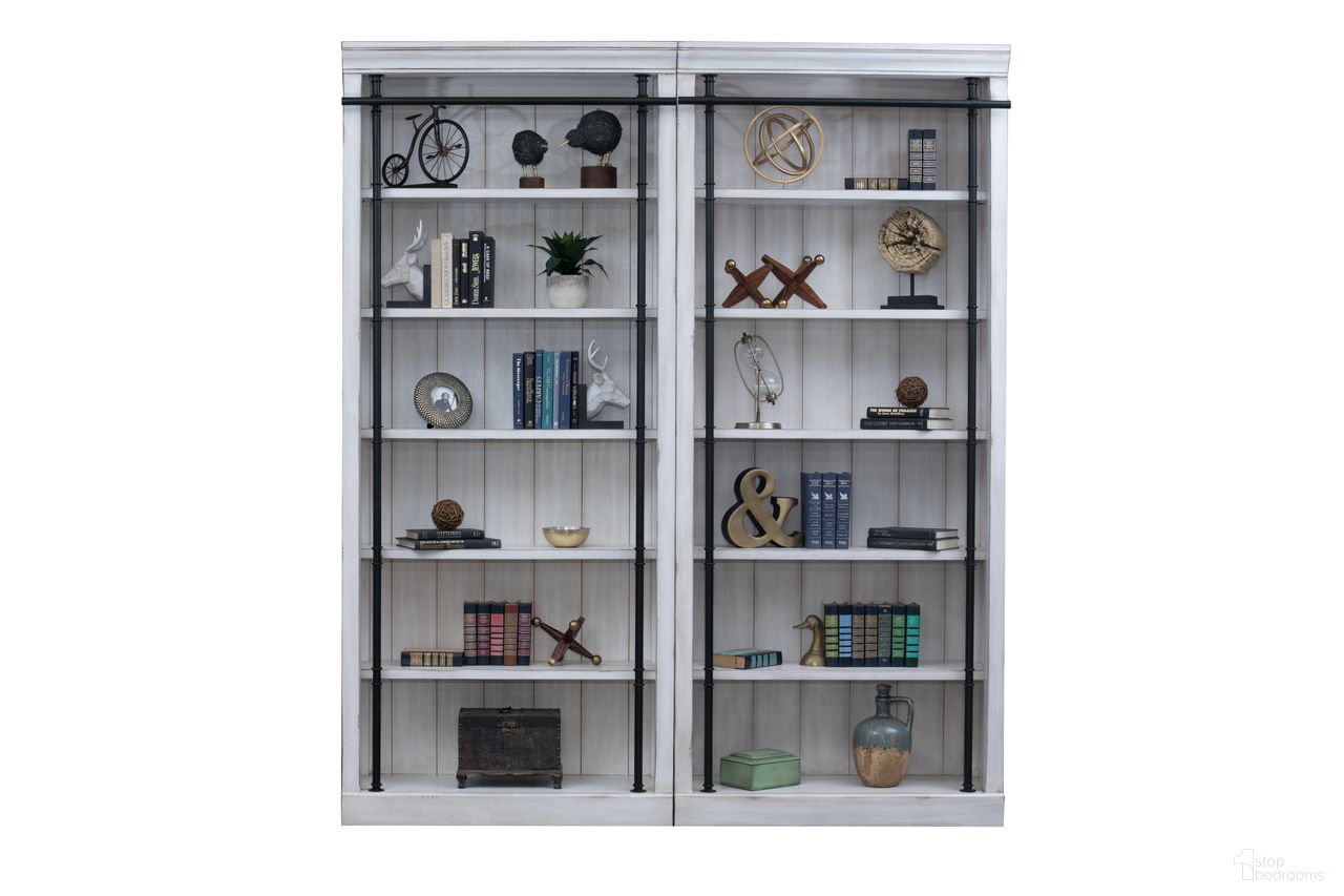 The appearance of Avondale 8' Tall Two Piece Bookcase Wall With Ladder In White designed by Martin Furniture in the rustic / southwestern interior design. This white piece of furniture  was selected by 1StopBedrooms from Avondale Collection to add a touch of cosiness and style into your home. Sku: IMAE4094WKIT2PC. Material: Solid Hardwood.