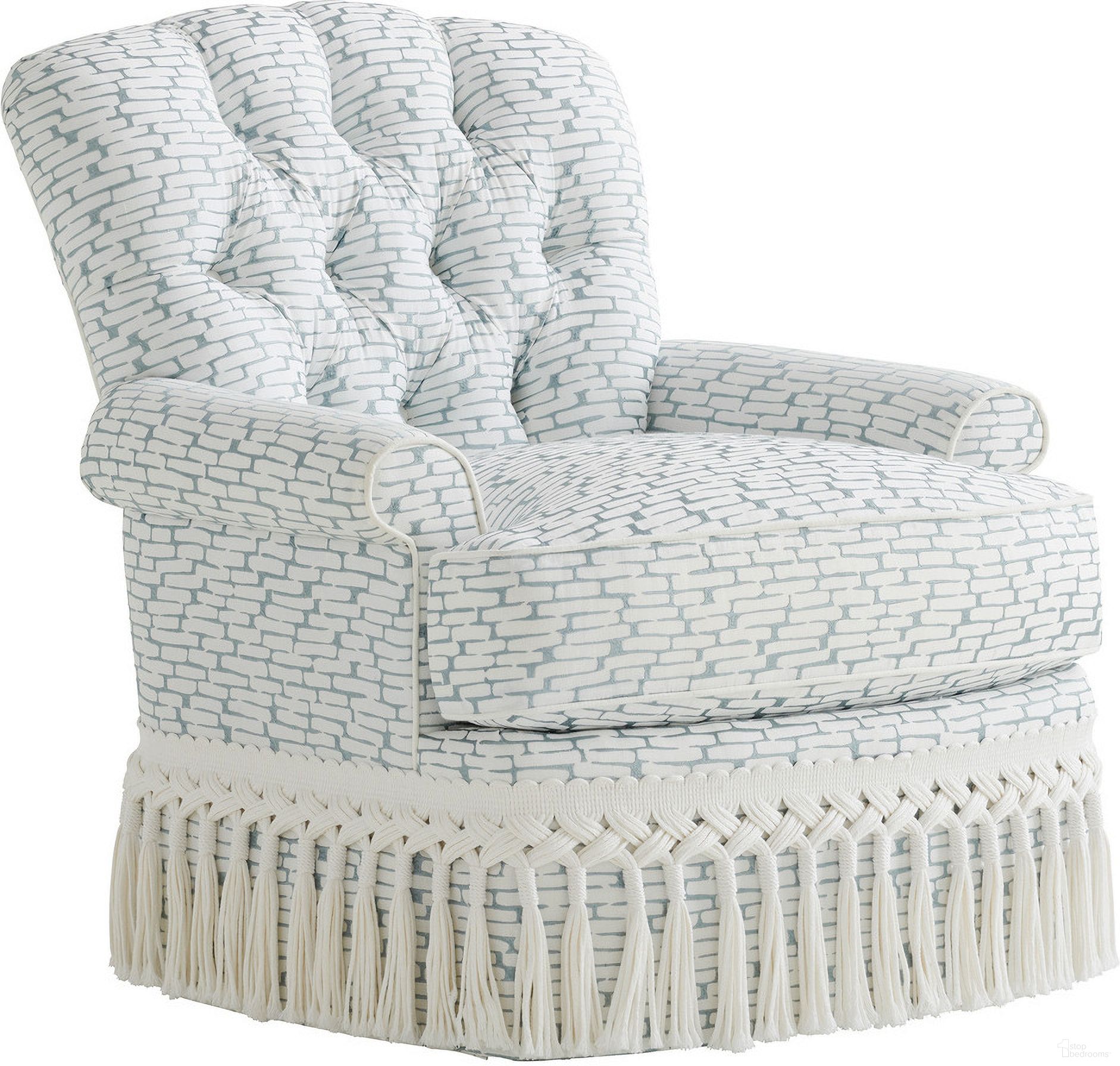 The appearance of Avondale Kempton Swivel Chair designed by Lexington in the traditional interior design. This blue/aqua piece of furniture was selected by 1StopBedrooms from Avondale Collection to add a touch of cosiness and style into your home. Sku: 7627-11SW-40. Material: Wood.