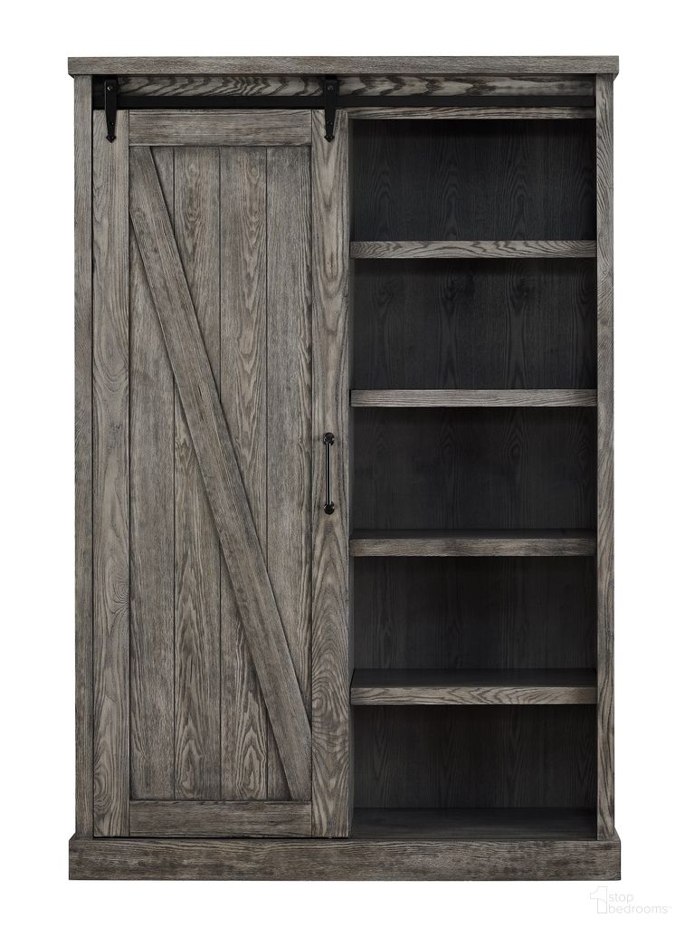 The appearance of Avondale Rustic Barn Door Bookcase In Gray designed by Martin Furniture in the country / farmhouse interior design. This gray piece of furniture was selected by 1StopBedrooms from Avondale Collection to add a touch of cosiness and style into your home. Sku: IMAE4872G. Material: Solid Hardwood & Veneers.