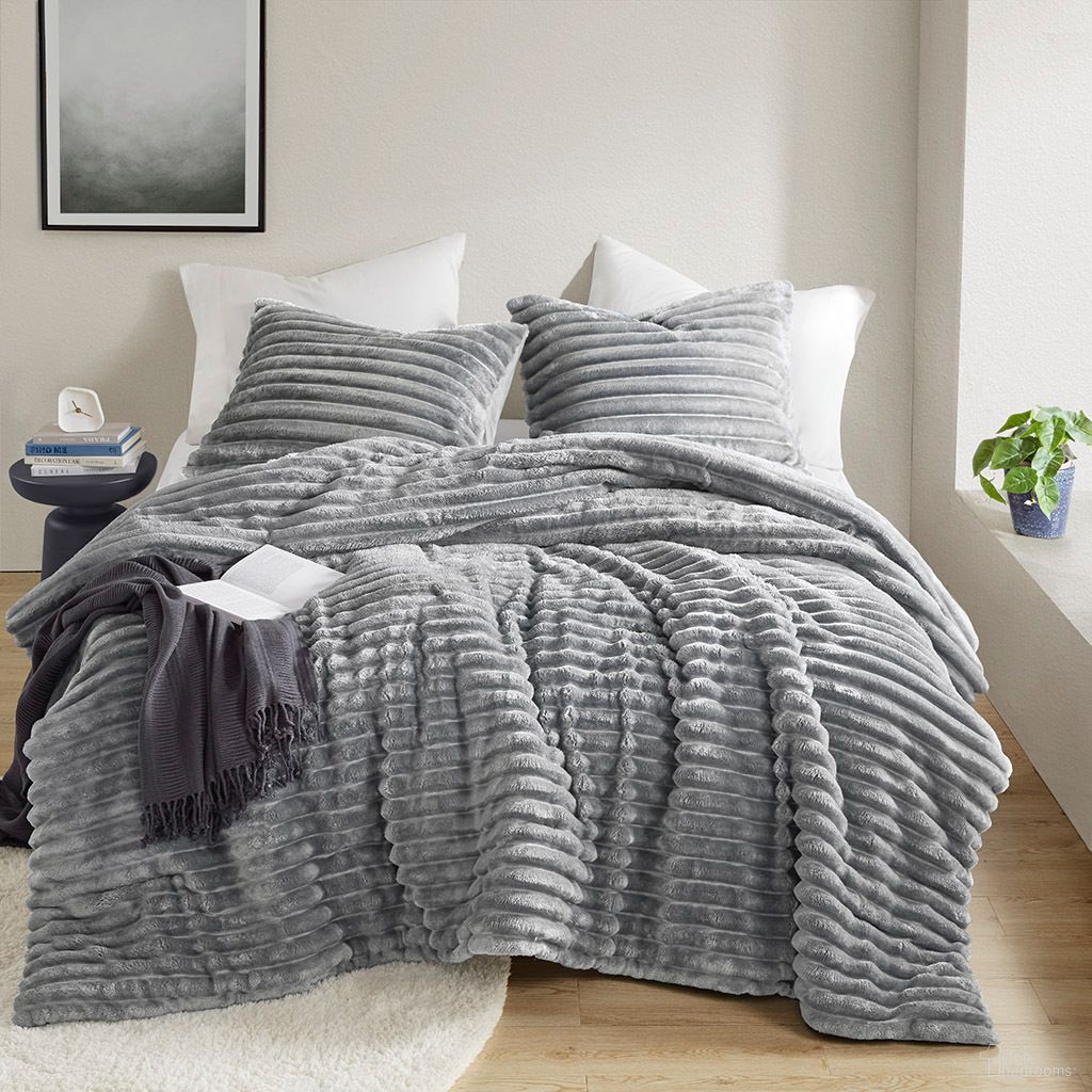 Avril Fluffy Ribbed Plush Comforter Set In Gray