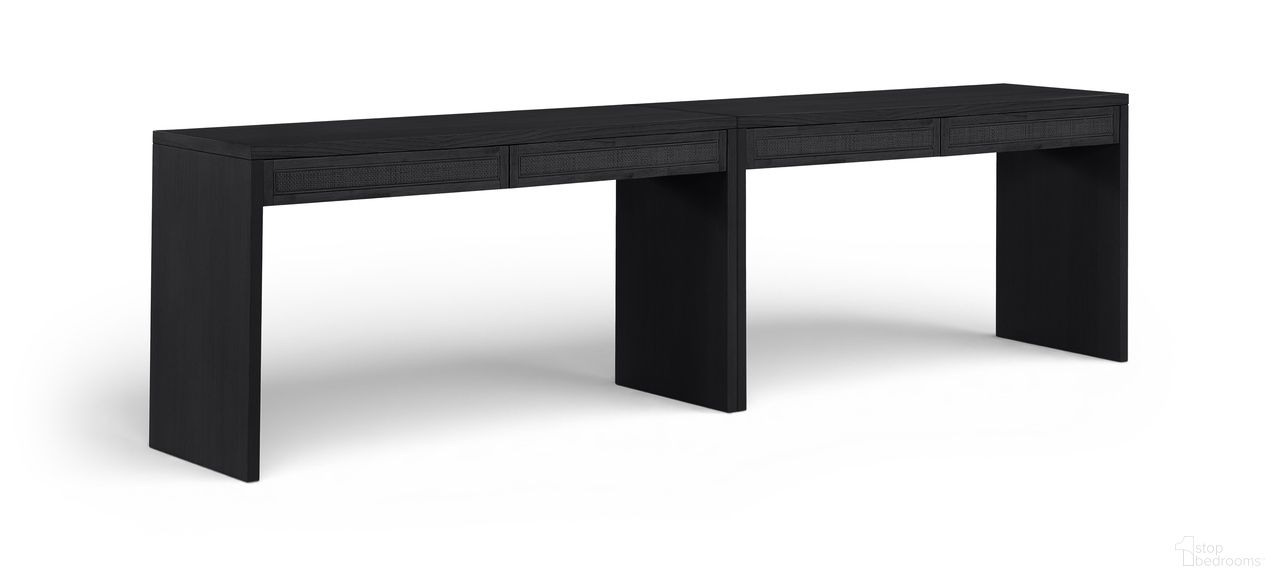 The appearance of Avro Solid Wood and Oak Veneer 2-Piece Desk In Black designed by Meridian in the modern / contemporary interior design. This black piece of furniture  was selected by 1StopBedrooms from Avro Collection to add a touch of cosiness and style into your home. Sku: 77051Black-T;77051Black-T. Material: MDF.