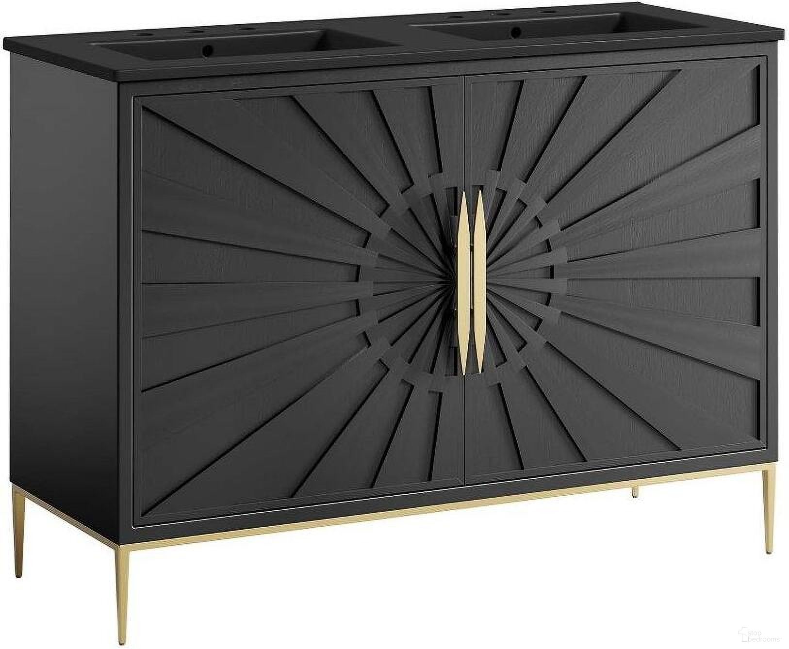 The appearance of Awaken 48 Inch Double Sink Bathroom Vanity In Black designed by Modway in the modern / contemporary interior design. This black piece of furniture  was selected by 1StopBedrooms from Awaken Collection to add a touch of cosiness and style into your home. Sku: EEI-5073-BLK;EEI-6163-BLK. Material: Wood.