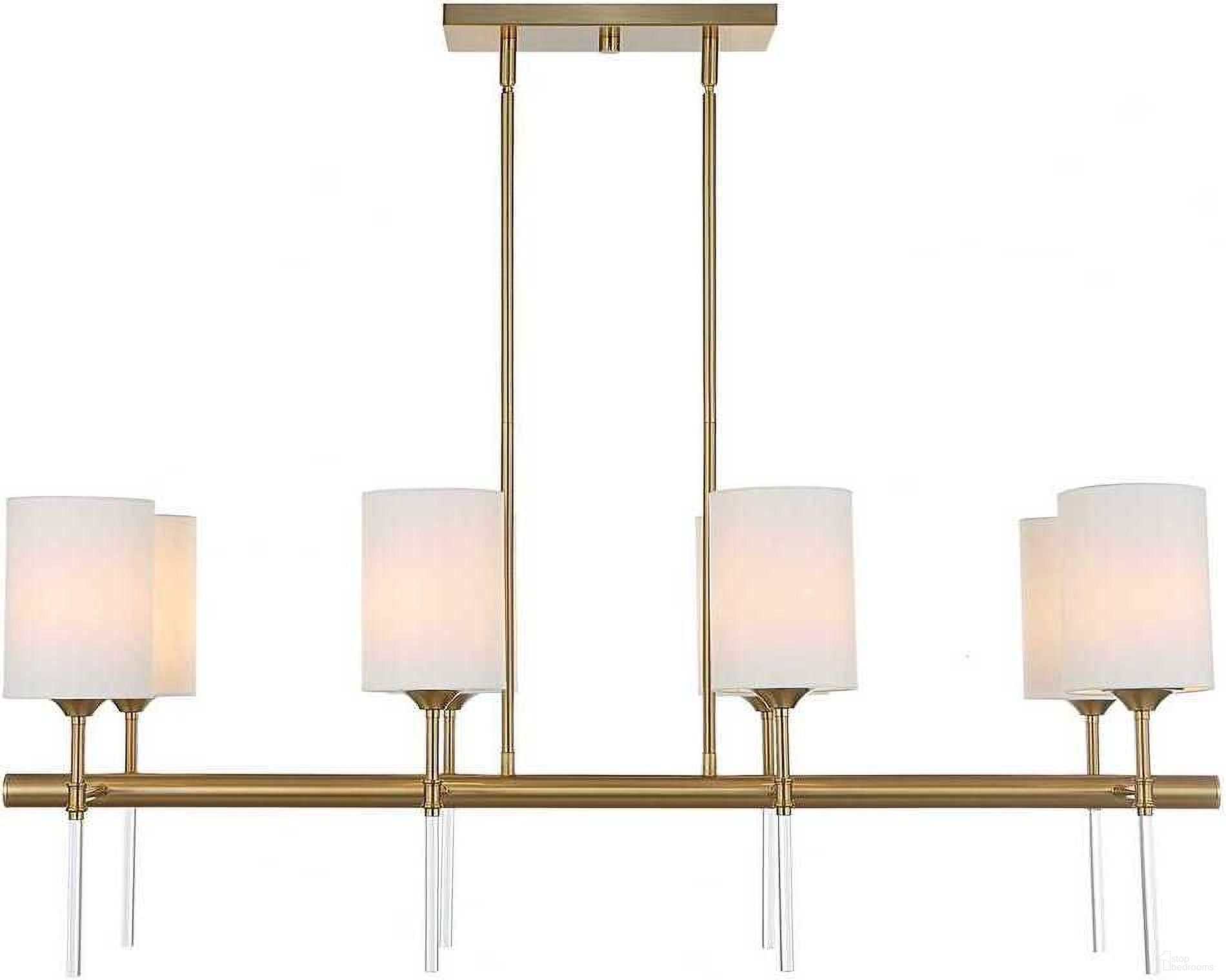 The appearance of Awyr 8 Light Linear Chandelier In Brass designed by Uttermost in the coastal interior design. This brass piece of furniture  was selected by 1StopBedrooms from Awyr Collection to add a touch of cosiness and style into your home. Sku: 21388. Material: Steel.