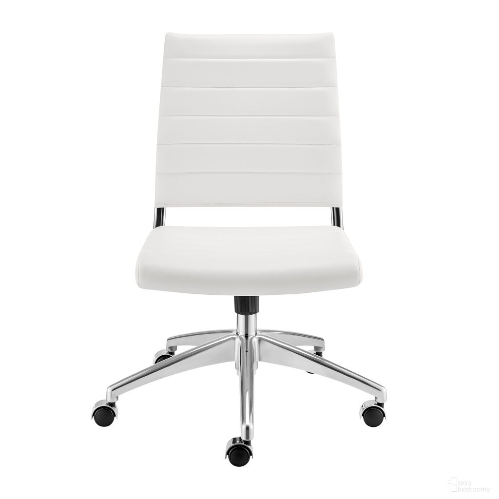 Axel Armless Low Back Office Chair In White and Aluminum