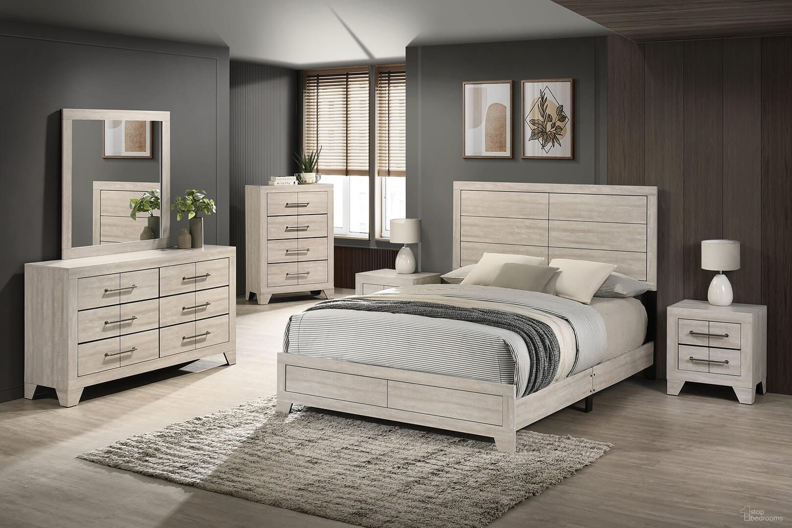 Axel MDF Solid Wood Panel Bedroom Set in Rustic Gray Oak