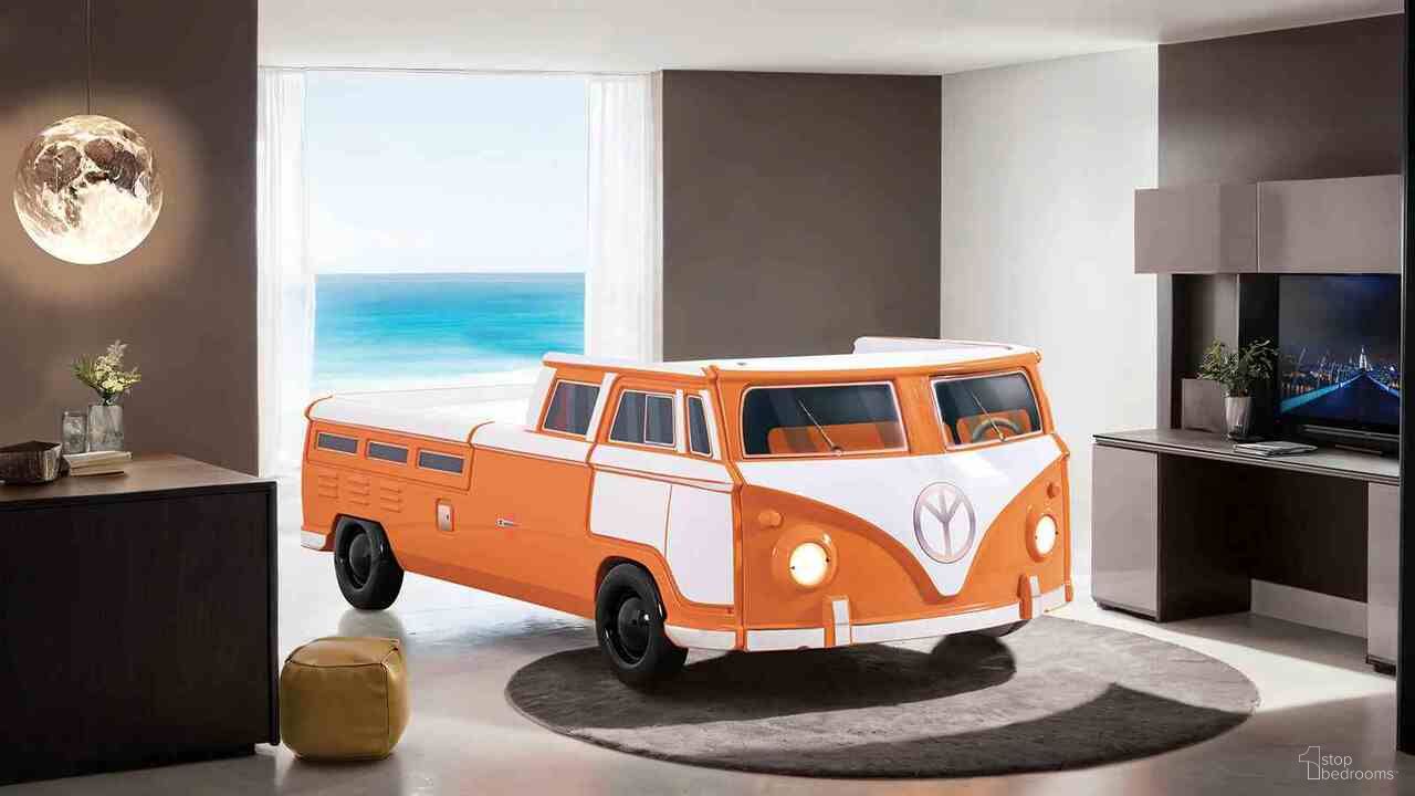 The appearance of Axel Peace Bus Twin Bed In Orange designed by Furniture of America in the transitional interior design. This orange piece of furniture was selected by 1StopBedrooms from Axel Collection to add a touch of cosiness and style into your home. Sku: FOA7726OR-1;FOA7726OR-2;FOA7726OR-3. Bed Type: Platform Bed. Bed Size: Twin. Material: Engineered Wood.