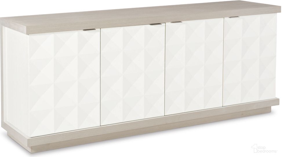 The appearance of Axiom Buffet designed by Bernhardt in the transitional interior design. This linear gray/linear white piece of furniture  was selected by 1StopBedrooms from Axiom Collection to add a touch of cosiness and style into your home. Sku: 381134. Material: Poplar.