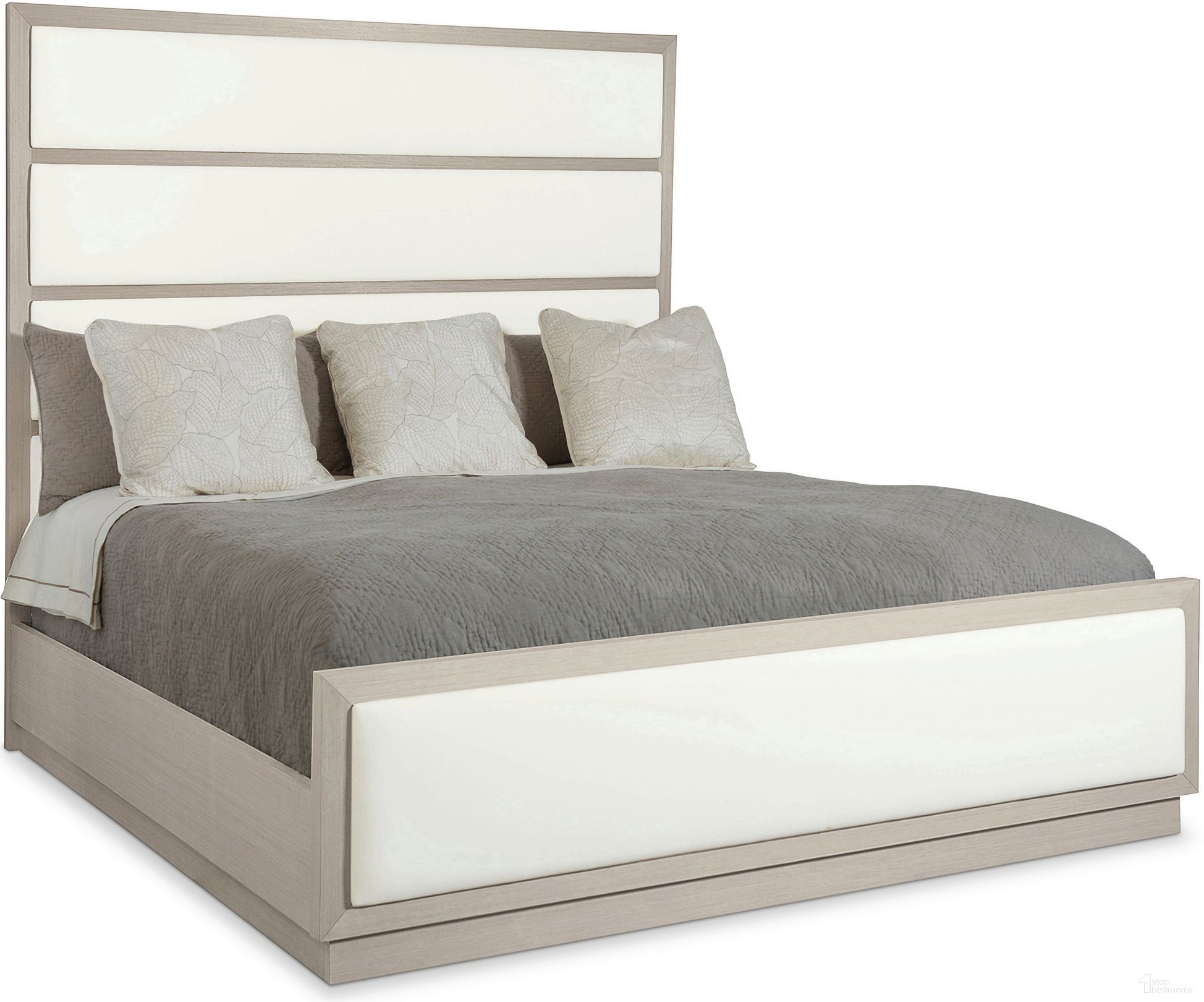 The appearance of Axiom King Panel Bed with Inset Upholstered Panels designed by Bernhardt in the transitional interior design. This linear gray piece of furniture  was selected by 1StopBedrooms from Axiom Collection to add a touch of cosiness and style into your home. Sku: 381FR09;381H09. Bed Type: Panel Bed. Material: Fabric. Bed Size: King.