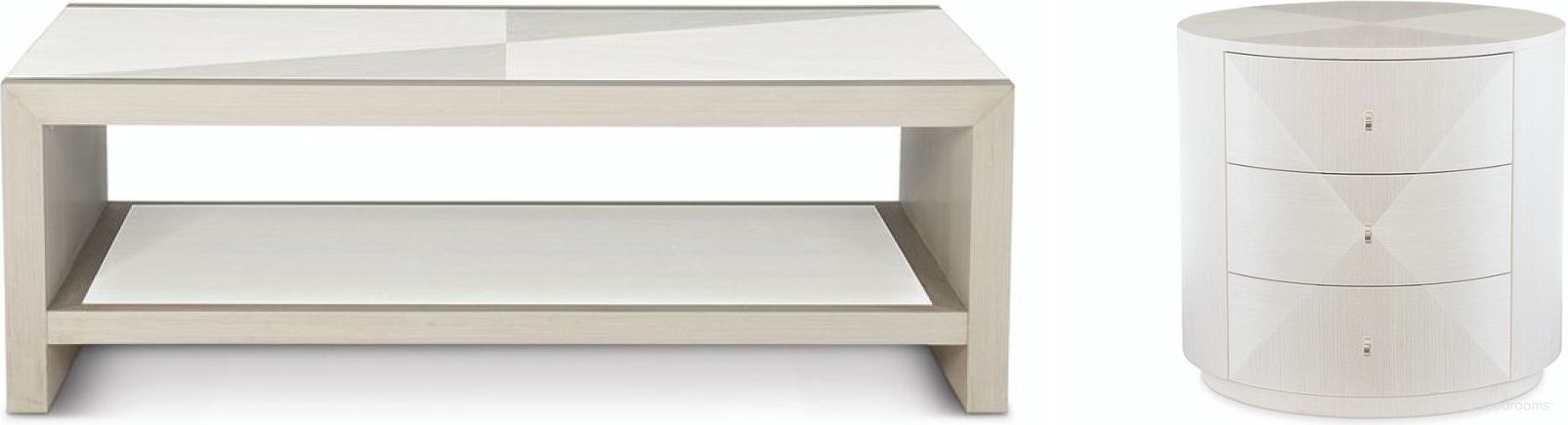 The appearance of Axiom Occasional Table Set designed by Bernhardt in the transitional interior design. This linear gray/linear white piece of furniture  was selected by 1StopBedrooms from Axiom Collection to add a touch of cosiness and style into your home. Sku: 381021;381127. Material: Poplar.