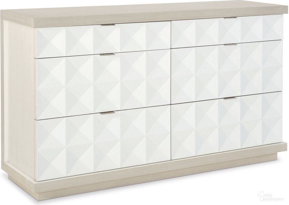 The appearance of Axiom Patterned Dresser designed by Bernhardt in the transitional interior design. This linear gray/linear white piece of furniture  was selected by 1StopBedrooms from Axiom Collection to add a touch of cosiness and style into your home. Sku: 381056. Material: Poplar.