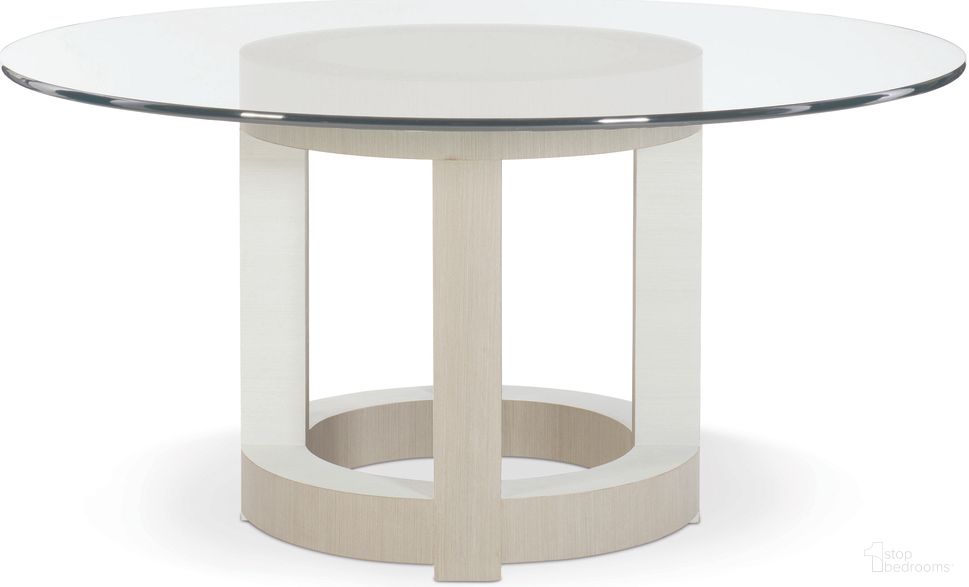 The appearance of Axiom Round Dining Table designed by Bernhardt in the transitional interior design. This linear gray/linear white piece of furniture  was selected by 1StopBedrooms from Axiom Collection to add a touch of cosiness and style into your home. Sku: 381773;998E60. Table Base Style: Pedestal. Table Top Shape: Round. Material: Poplar. Size: 60".