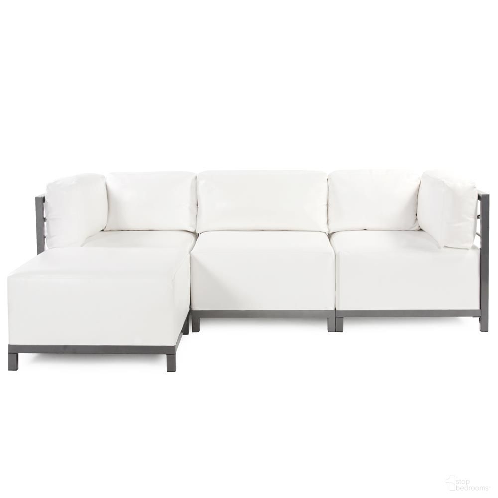 The appearance of Axis 4 Piece Sectional Atlantis Titanium Frame In White designed by Howard Elliott in the modern / contemporary interior design. This white piece of furniture was selected by 1StopBedrooms from Atlantis Collection to add a touch of cosiness and style into your home. Sku: KQ924T-944. Material: Polyurethane.