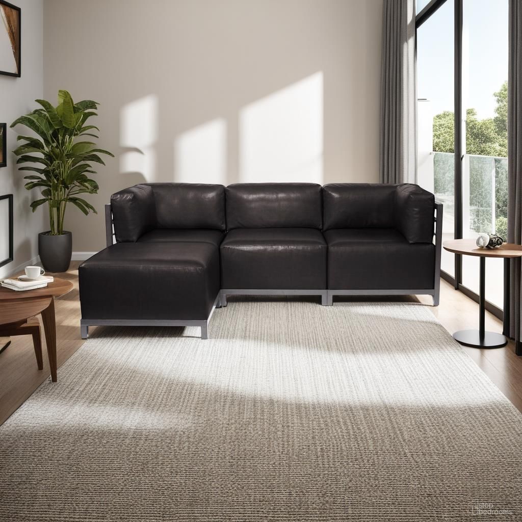 The appearance of Axis 4 Piece Sectional Avanti Titanium Frame In Black designed by Howard Elliott in the modern / contemporary interior design. This black piece of furniture was selected by 1StopBedrooms from Avanti Collection to add a touch of cosiness and style into your home. Sku: K924T-194. Material: Leather.