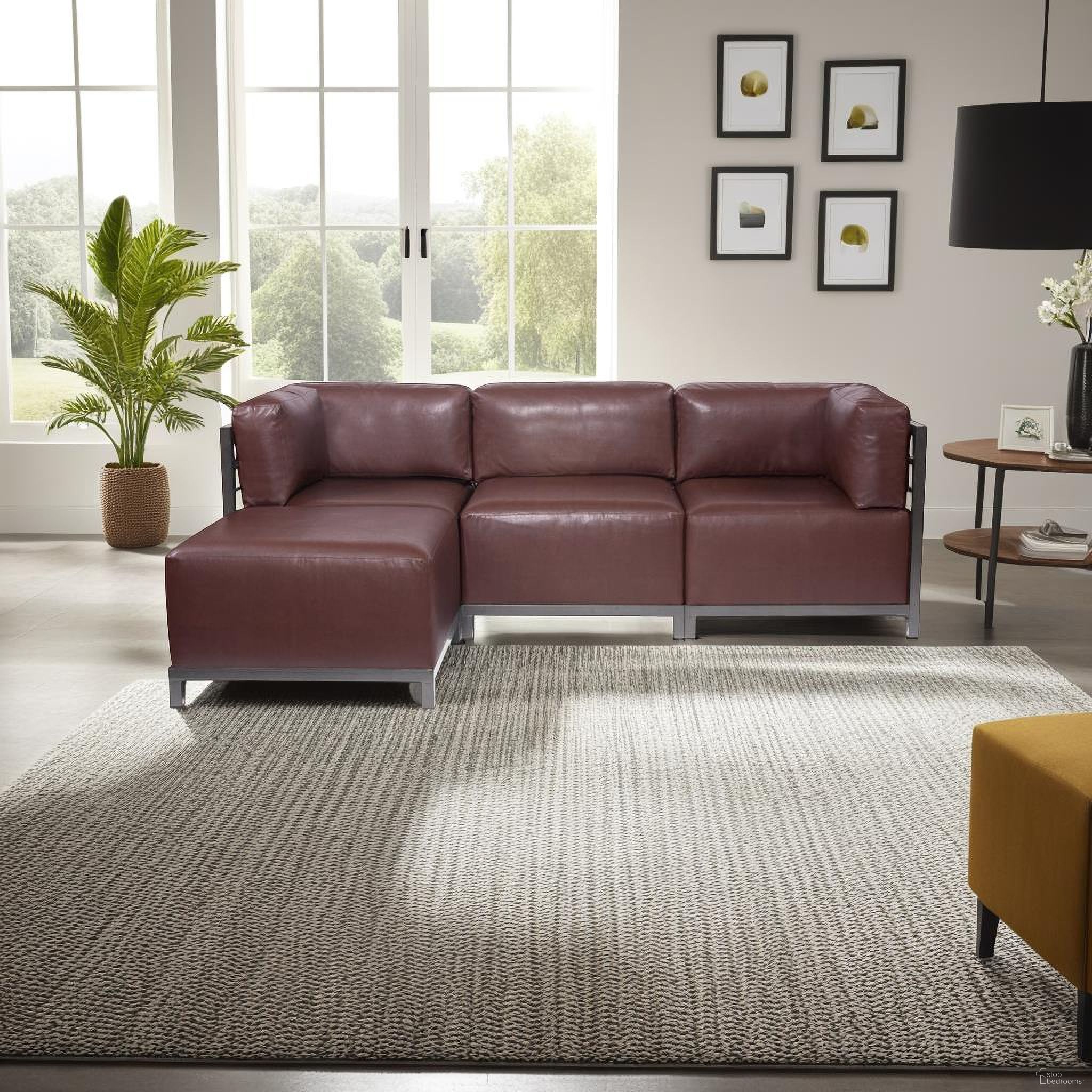 The appearance of Axis 4 Piece Sectional Avanti Titanium Frame In Pecan designed by Howard Elliott in the modern / contemporary interior design. This pecan piece of furniture  was selected by 1StopBedrooms from Avanti Collection to add a touch of cosiness and style into your home. Sku: K924T-192. Material: Leather.