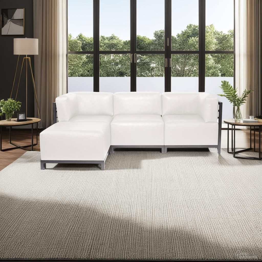 The appearance of Axis 4 Piece Sectional Avanti Titanium Frame In White designed by Howard Elliott in the modern / contemporary interior design. This white piece of furniture was selected by 1StopBedrooms from Avanti Collection to add a touch of cosiness and style into your home. Sku: K924T-190. Material: Leather.
