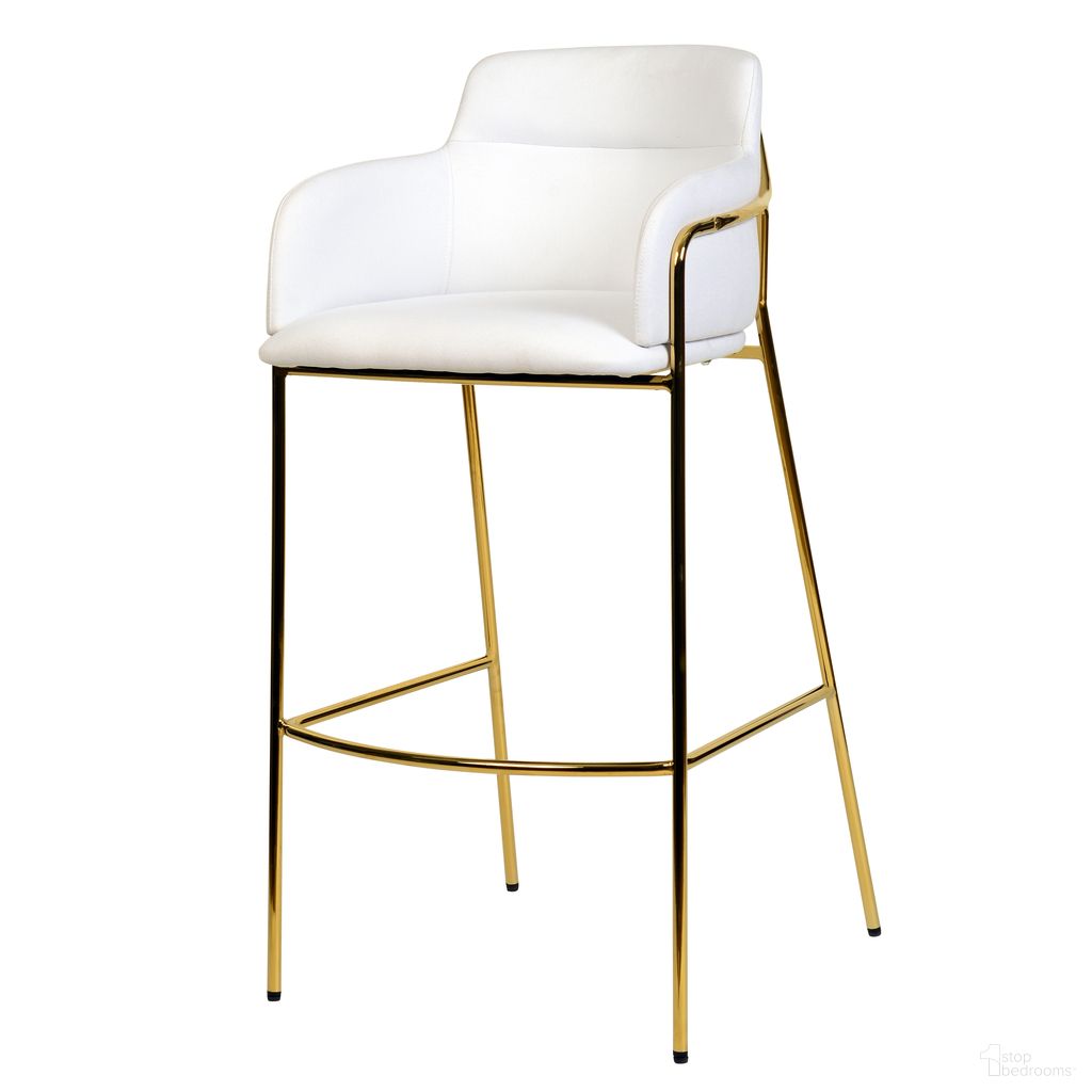 The appearance of Axis Modern Gold Bar Height Chair In White designed by LeisureMod in the modern / contemporary interior design. This white piece of furniture was selected by 1StopBedrooms from Axis Collection to add a touch of cosiness and style into your home. Sku: ACG29W. Material: Polyester.