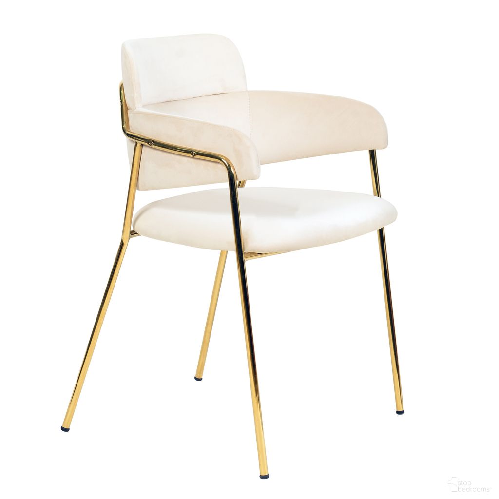 The appearance of Axis Modern Gold Dining Chair In Beige designed by LeisureMod in the modern / contemporary interior design. This beige piece of furniture  was selected by 1StopBedrooms from Axis Collection to add a touch of cosiness and style into your home. Sku: ACG22BG. Material: Velvet. Chair Type: Arm Chair.
